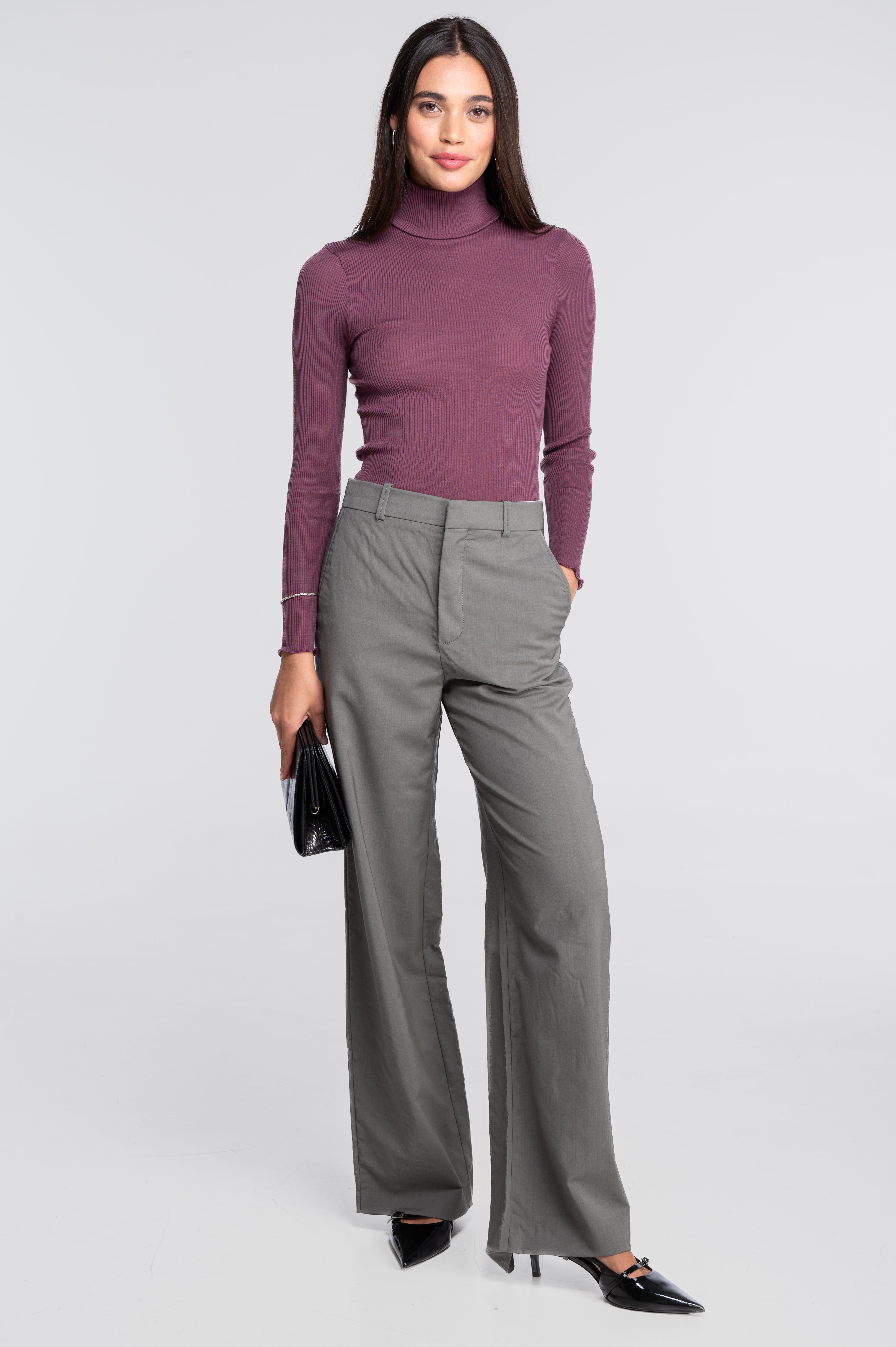 Wool and silk long sleeves turtleneck shirt 3438