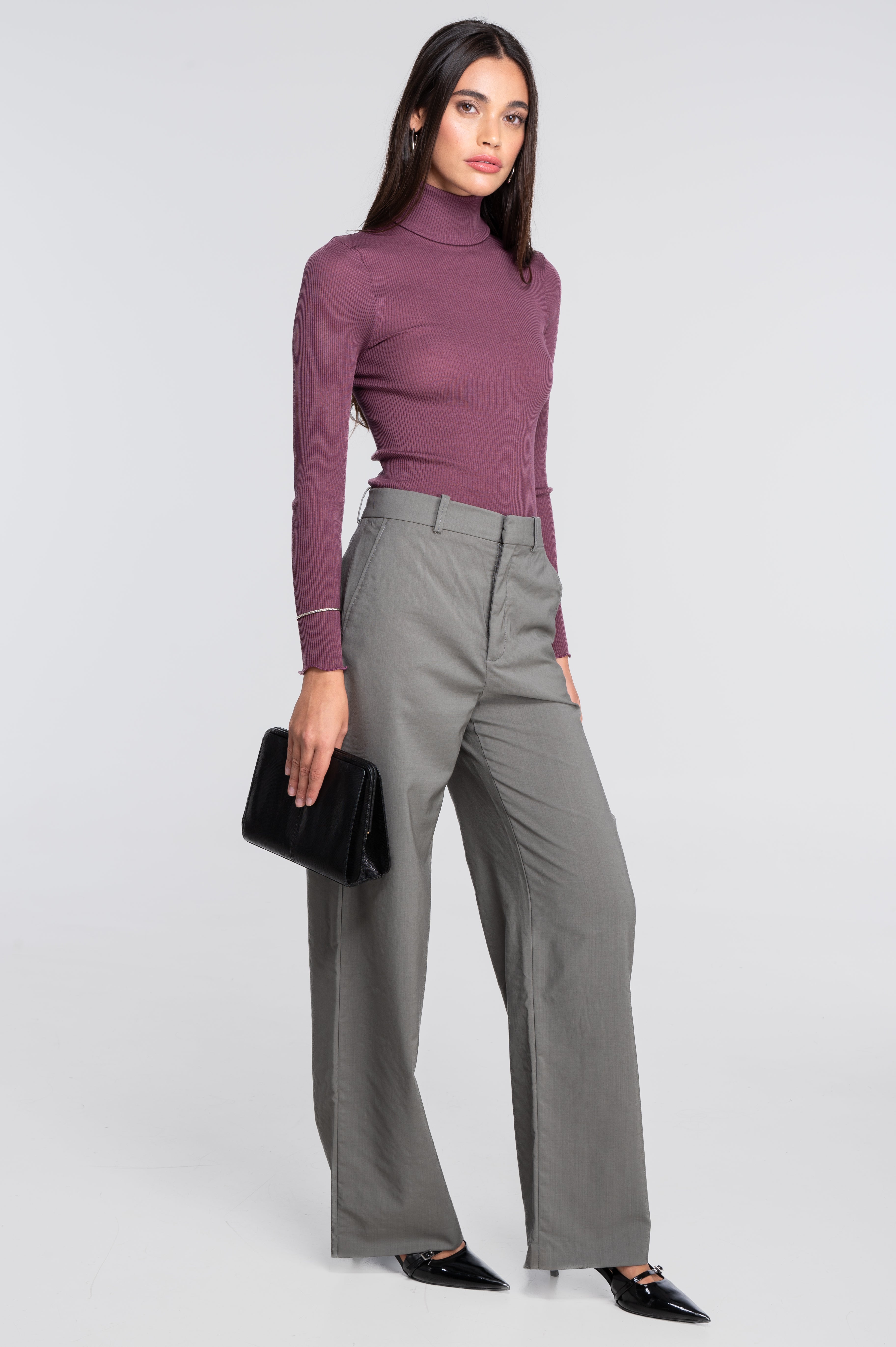 Wool and silk long sleeves turtleneck shirt 3438