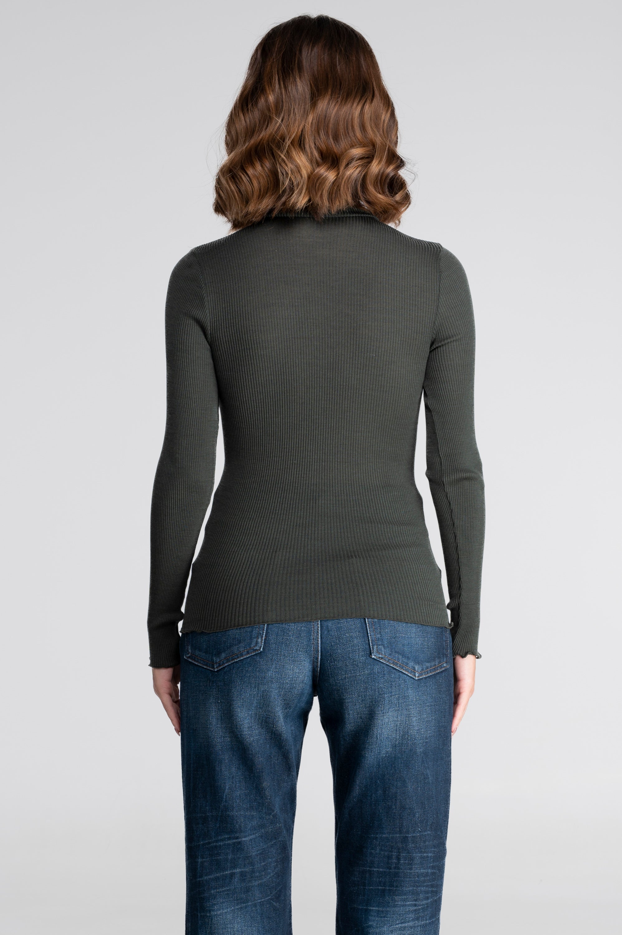 Wool and silk long sleeves turtleneck shirt 3438