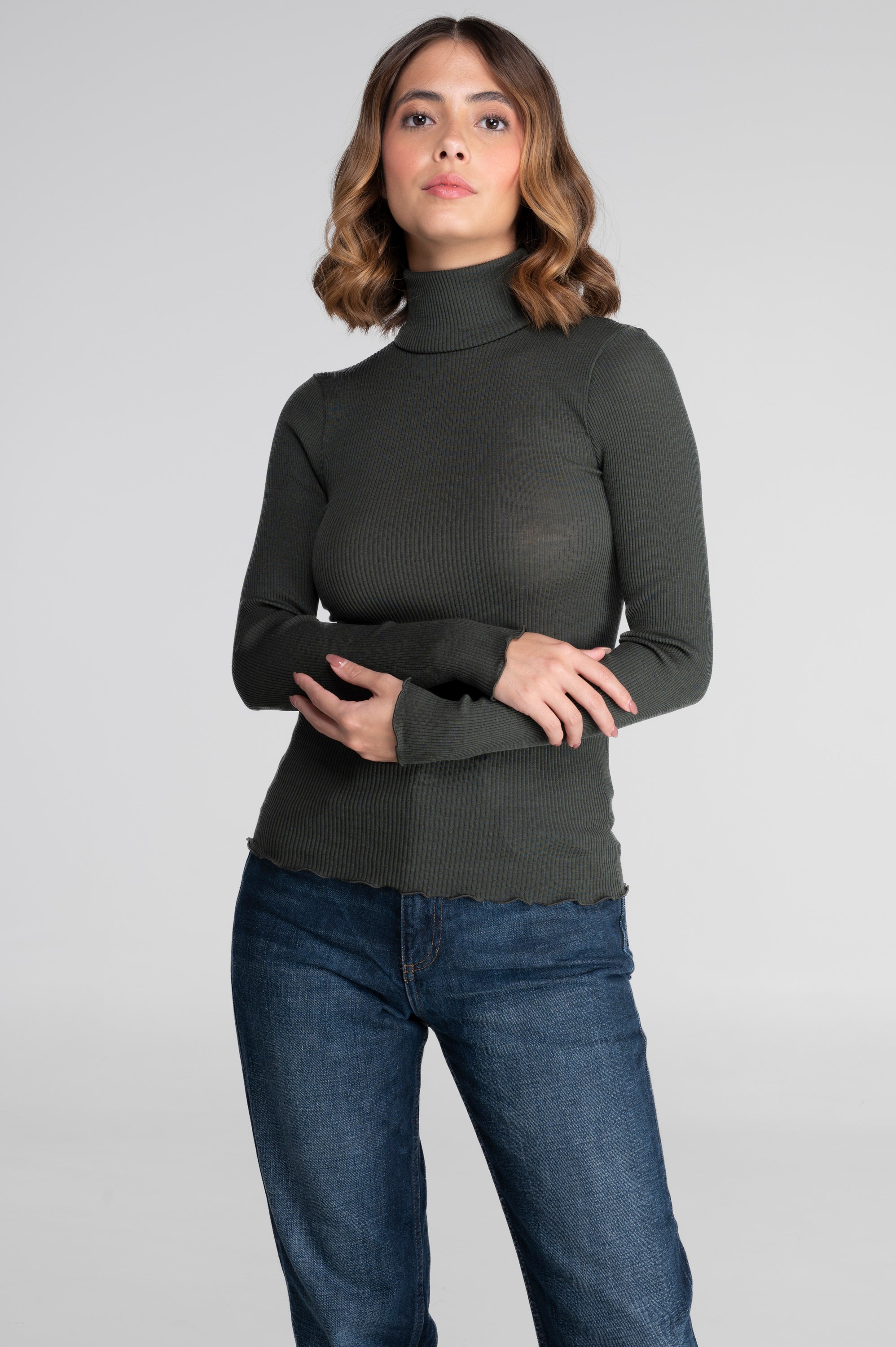 Wool and silk long sleeves turtleneck shirt 3438