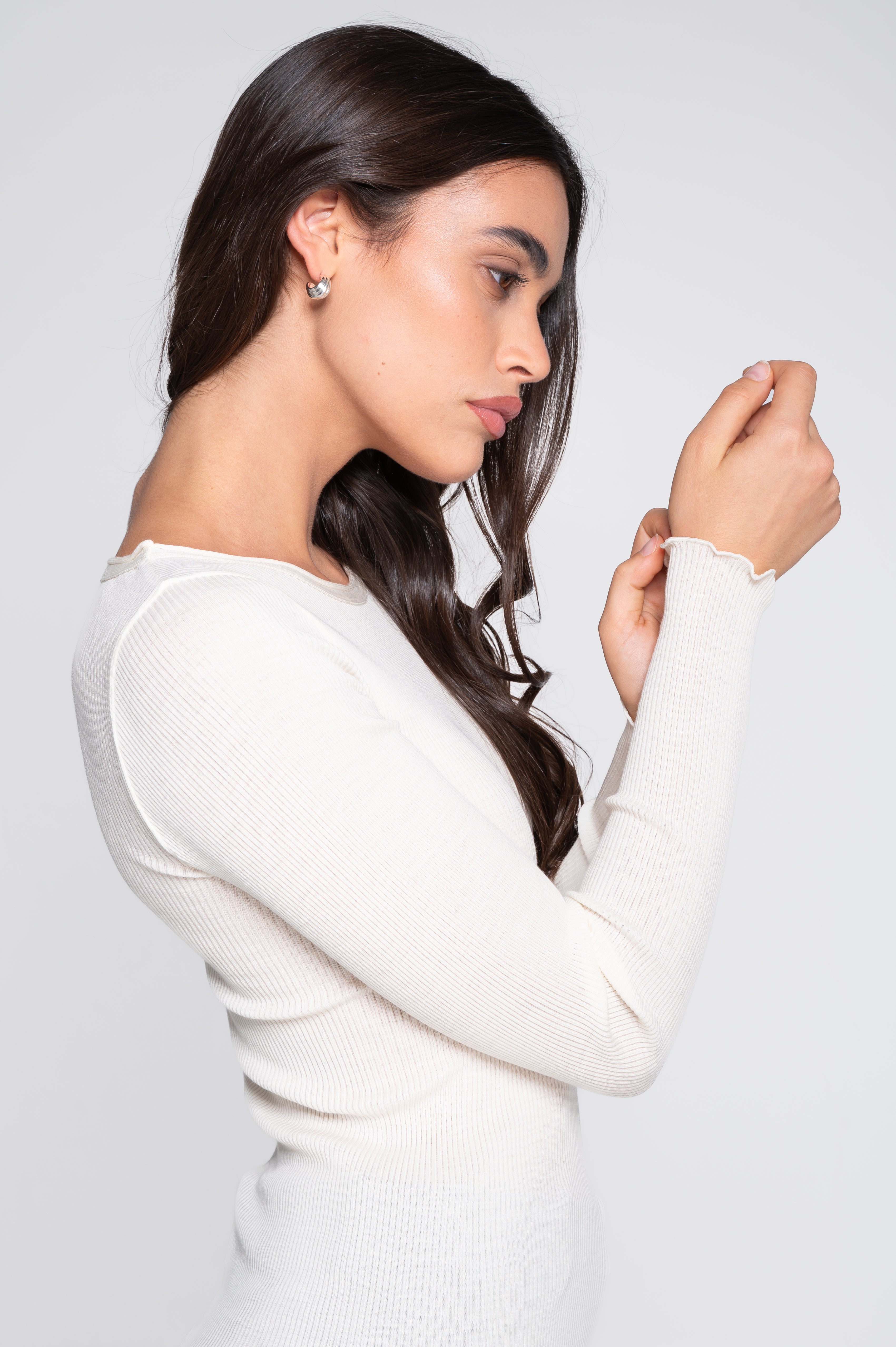 Wool and silk long sleeves roundneck shirt 3446R