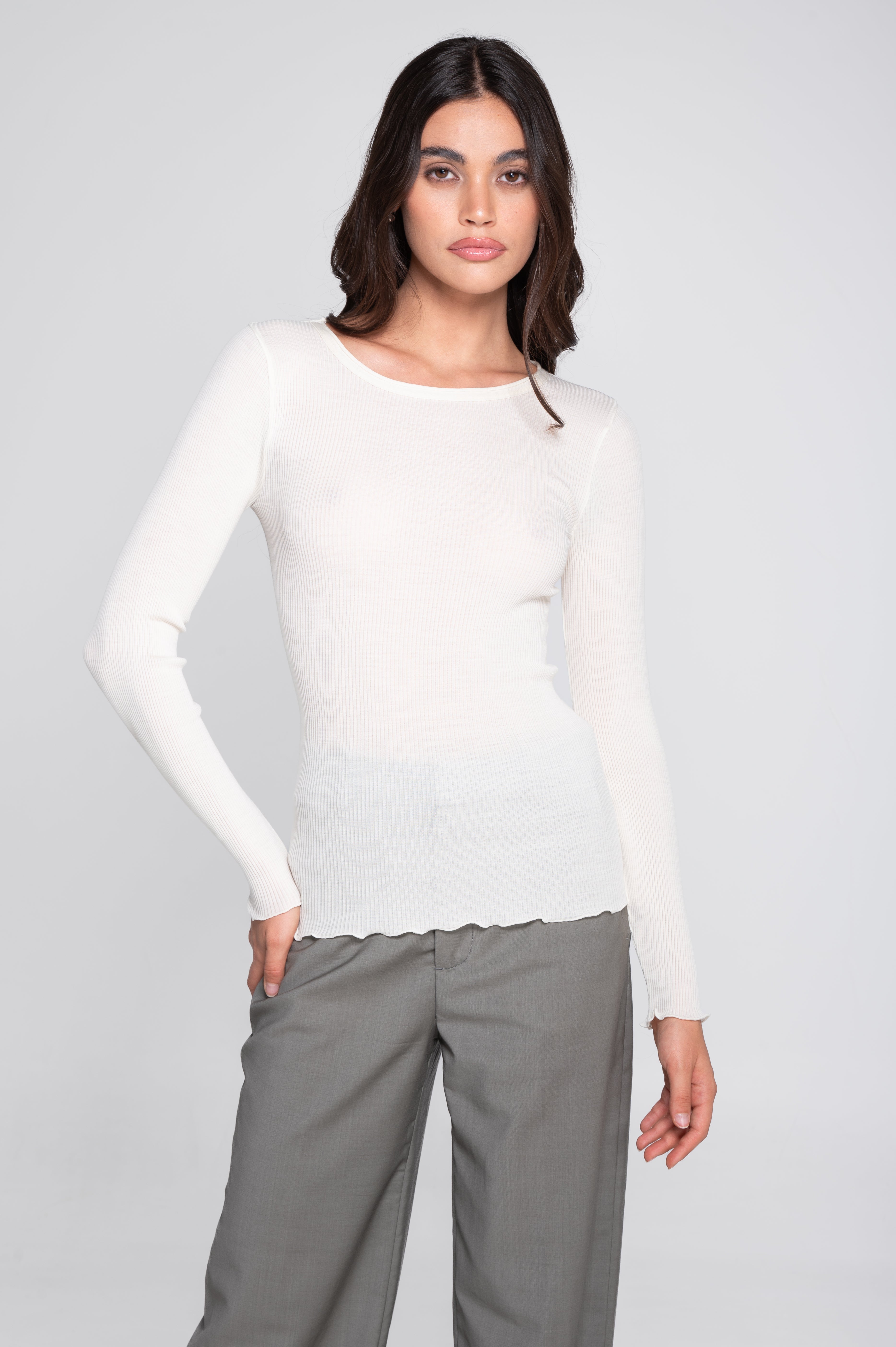 Wool and silk long sleeves roundneck shirt 3446R