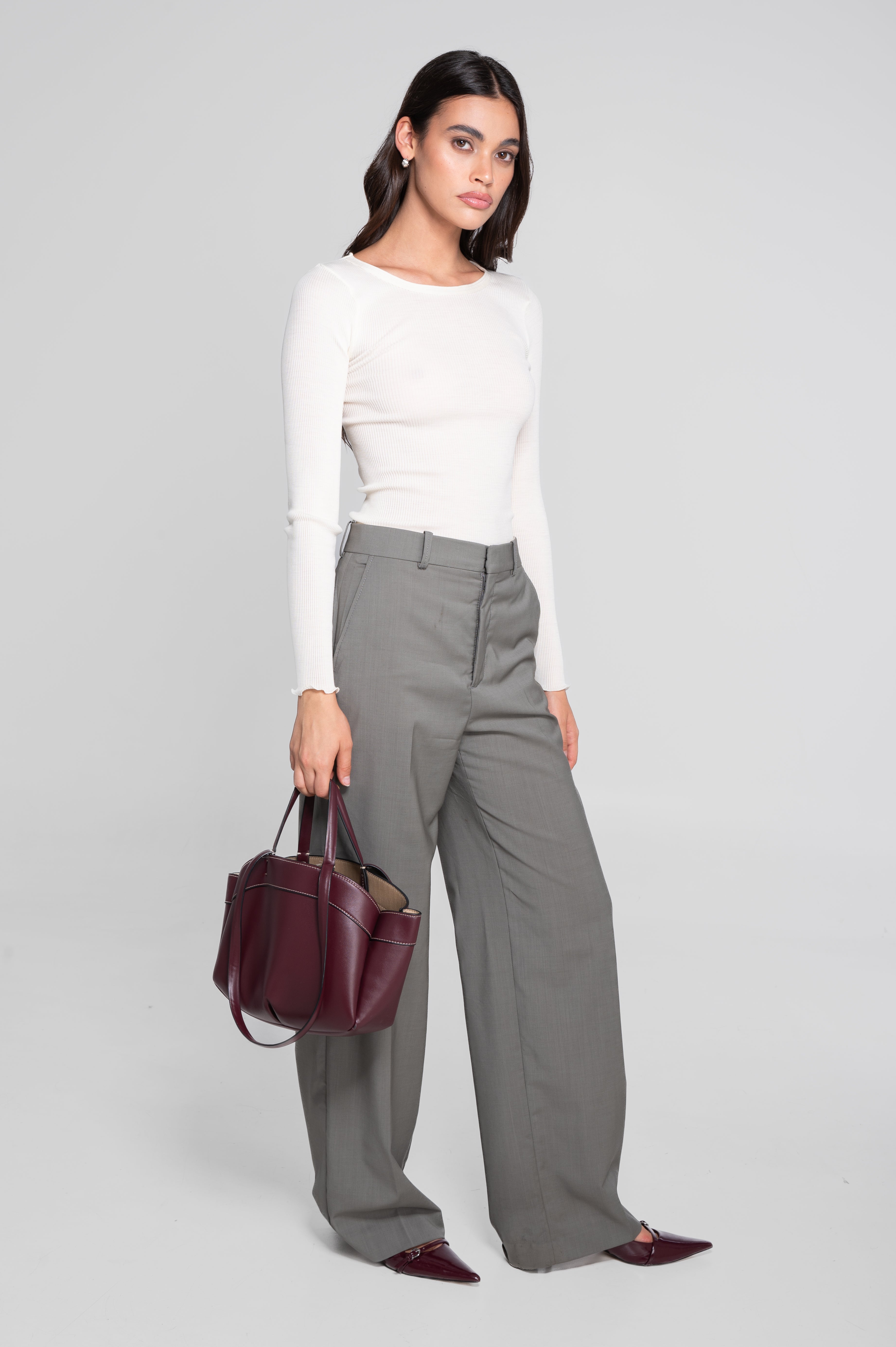 Wool and silk long sleeves roundneck shirt 3446R