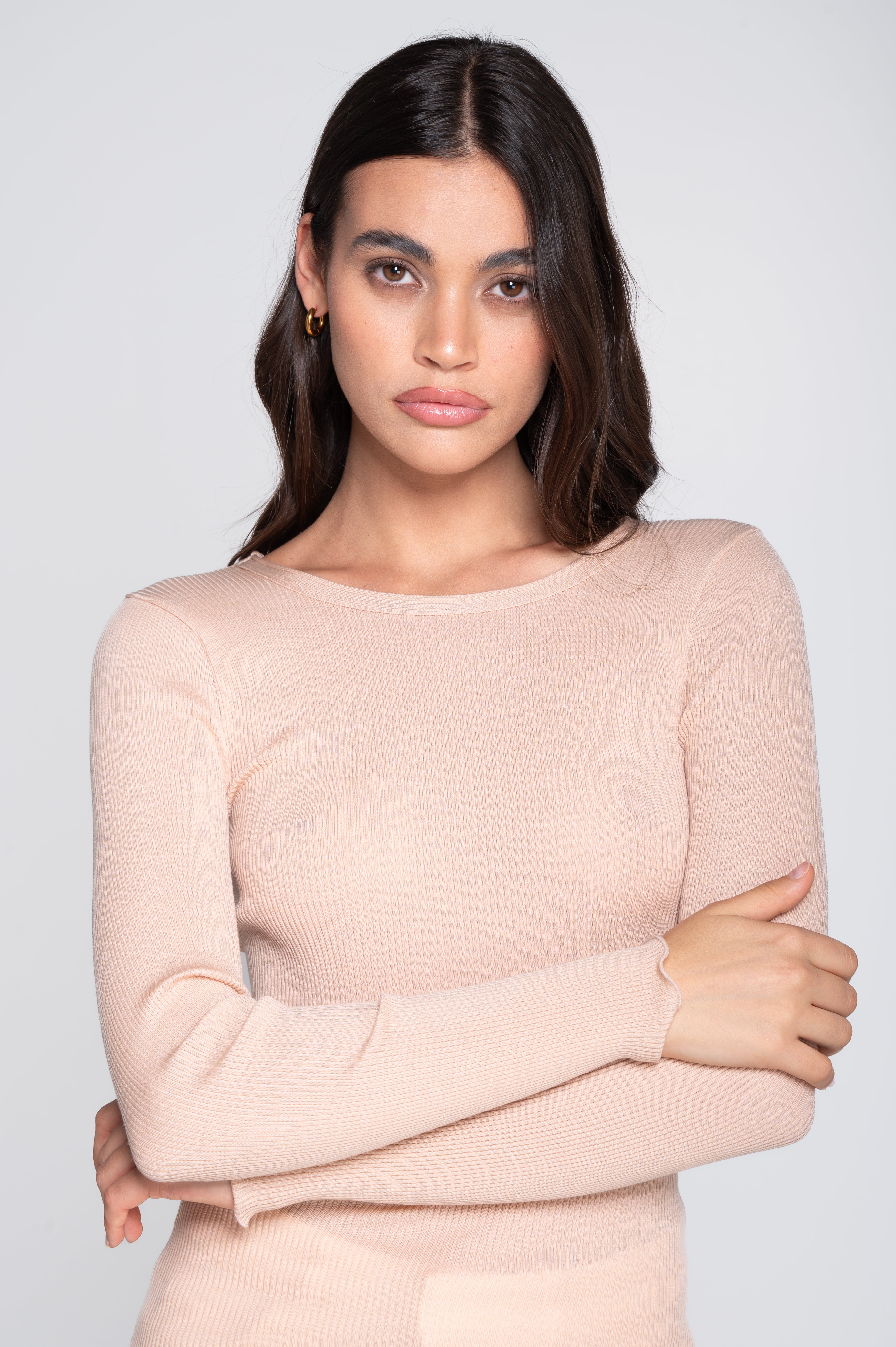 Wool and silk long sleeves roundneck shirt 3446R