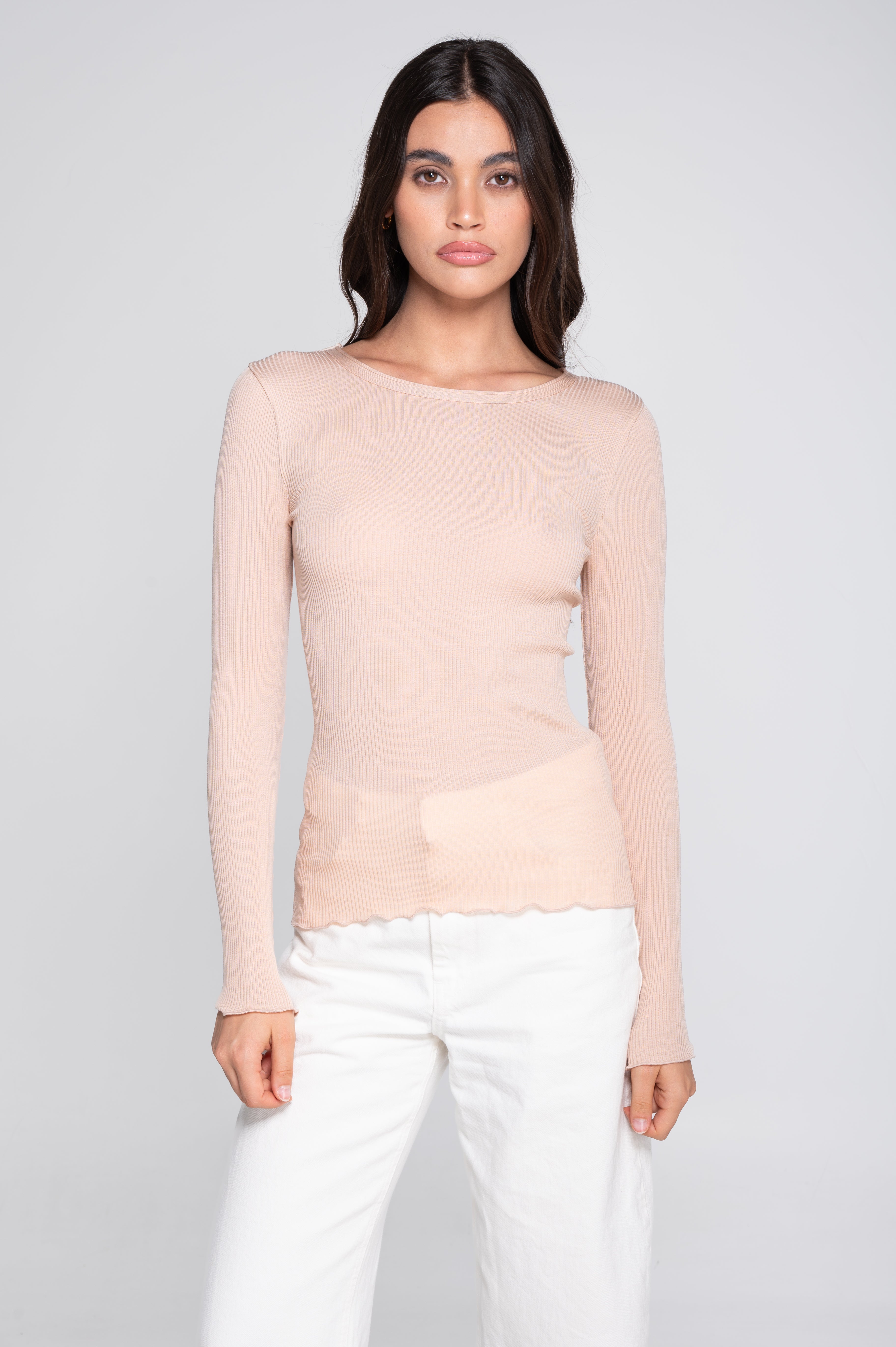Wool and silk long sleeves roundneck shirt 3446R