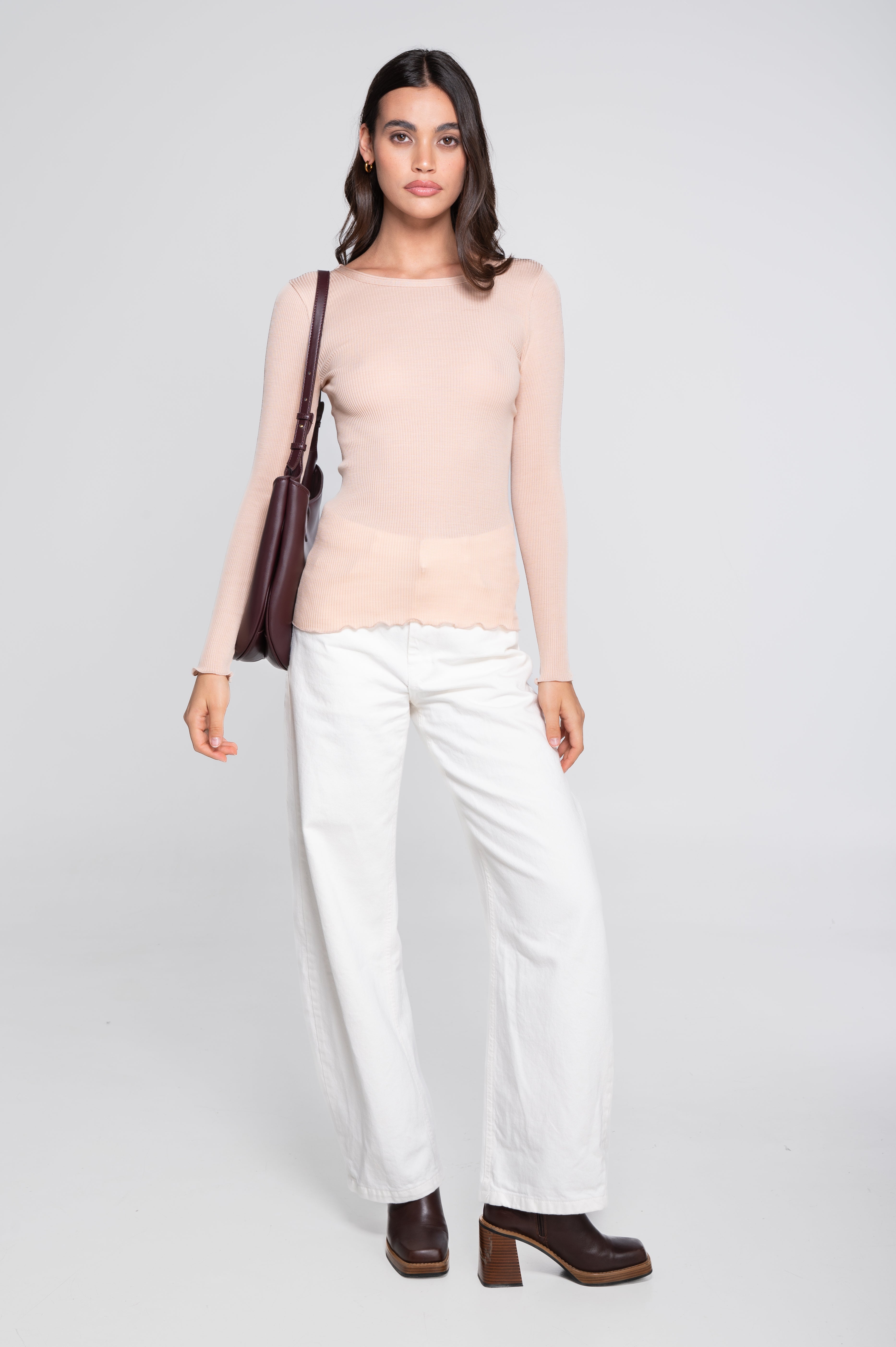 Wool and silk long sleeves roundneck shirt 3446R