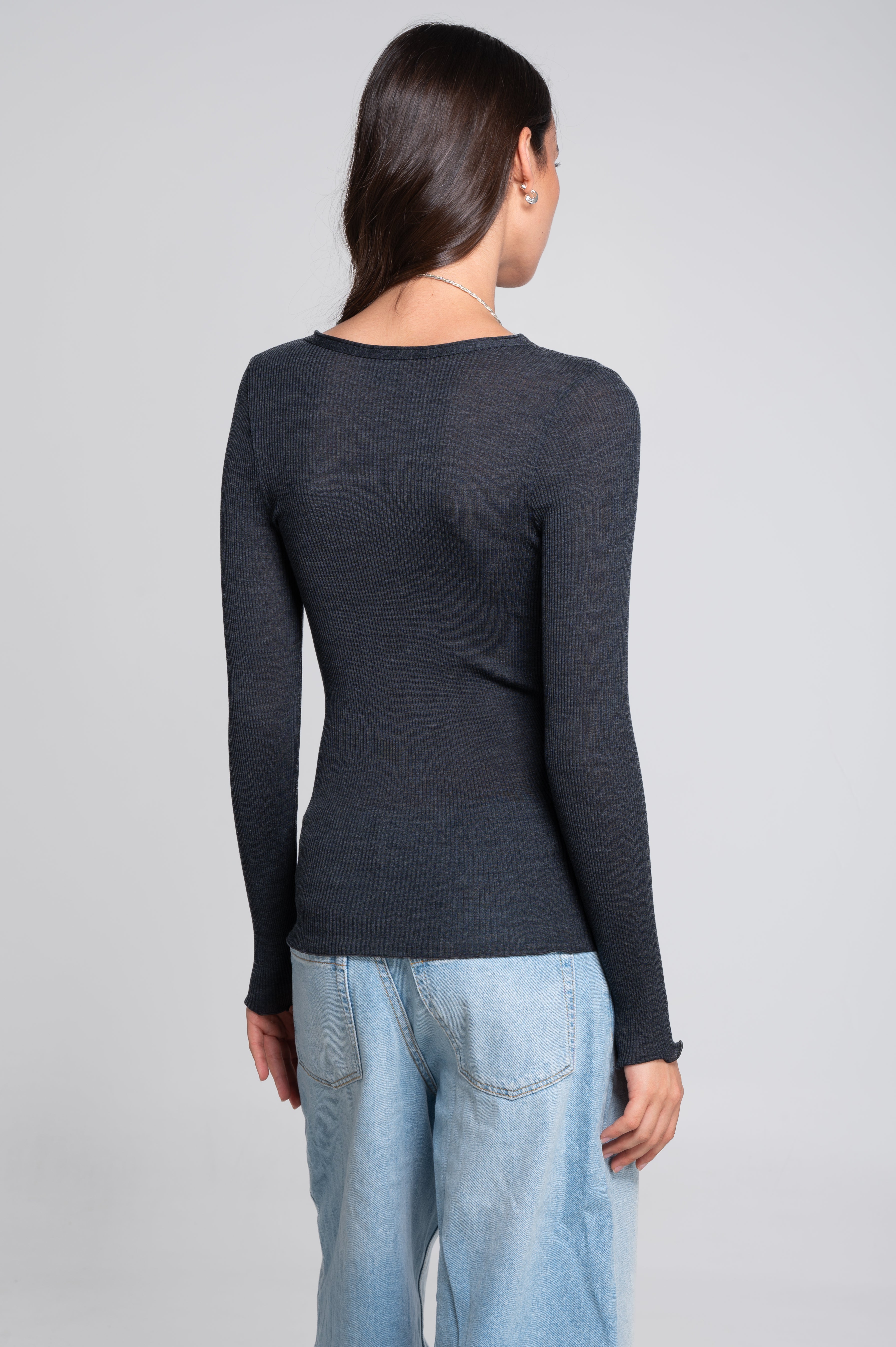 Wool and silk long sleeves roundneck shirt 3446R