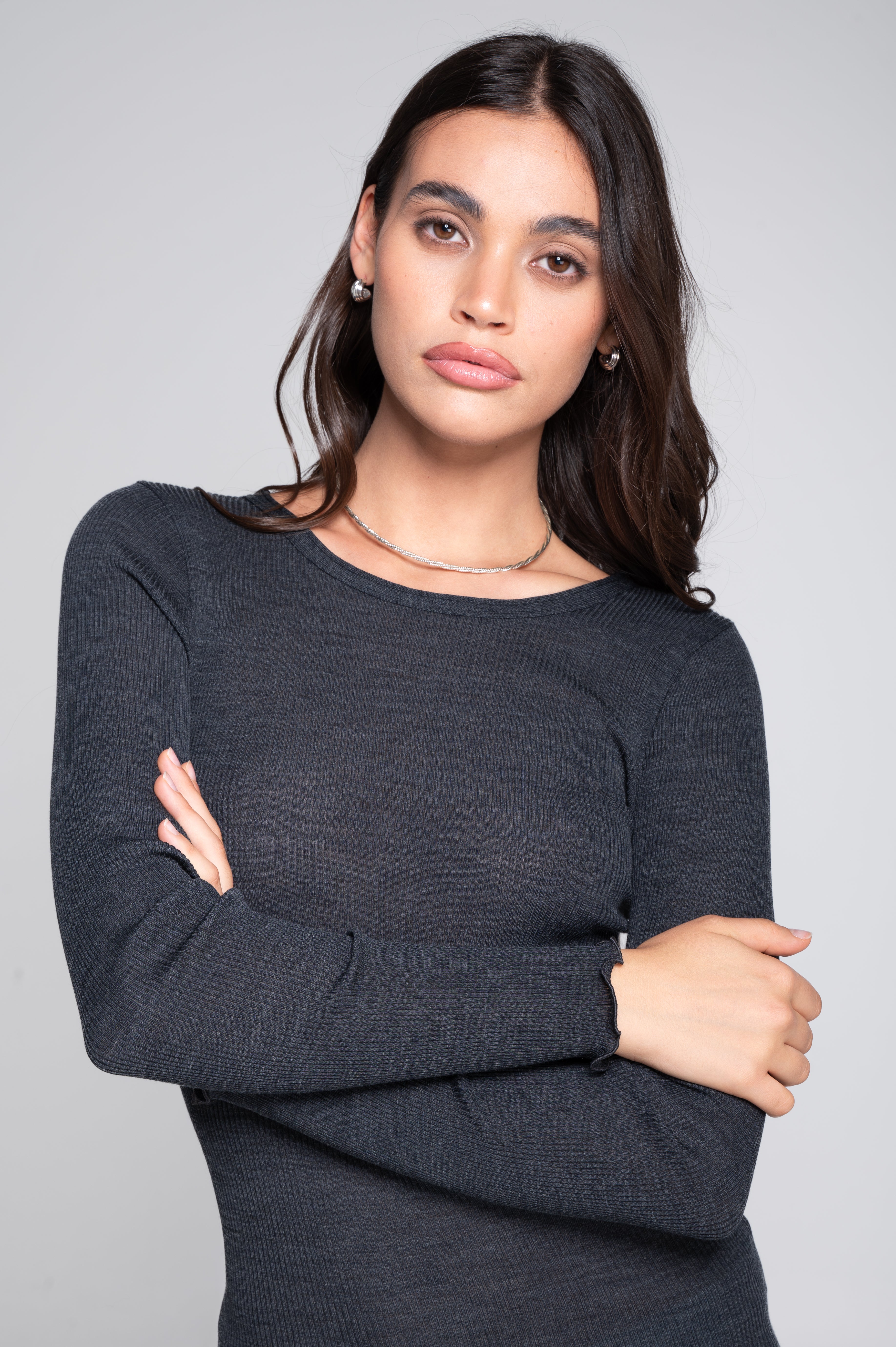 Wool and silk long sleeves roundneck shirt 3446R
