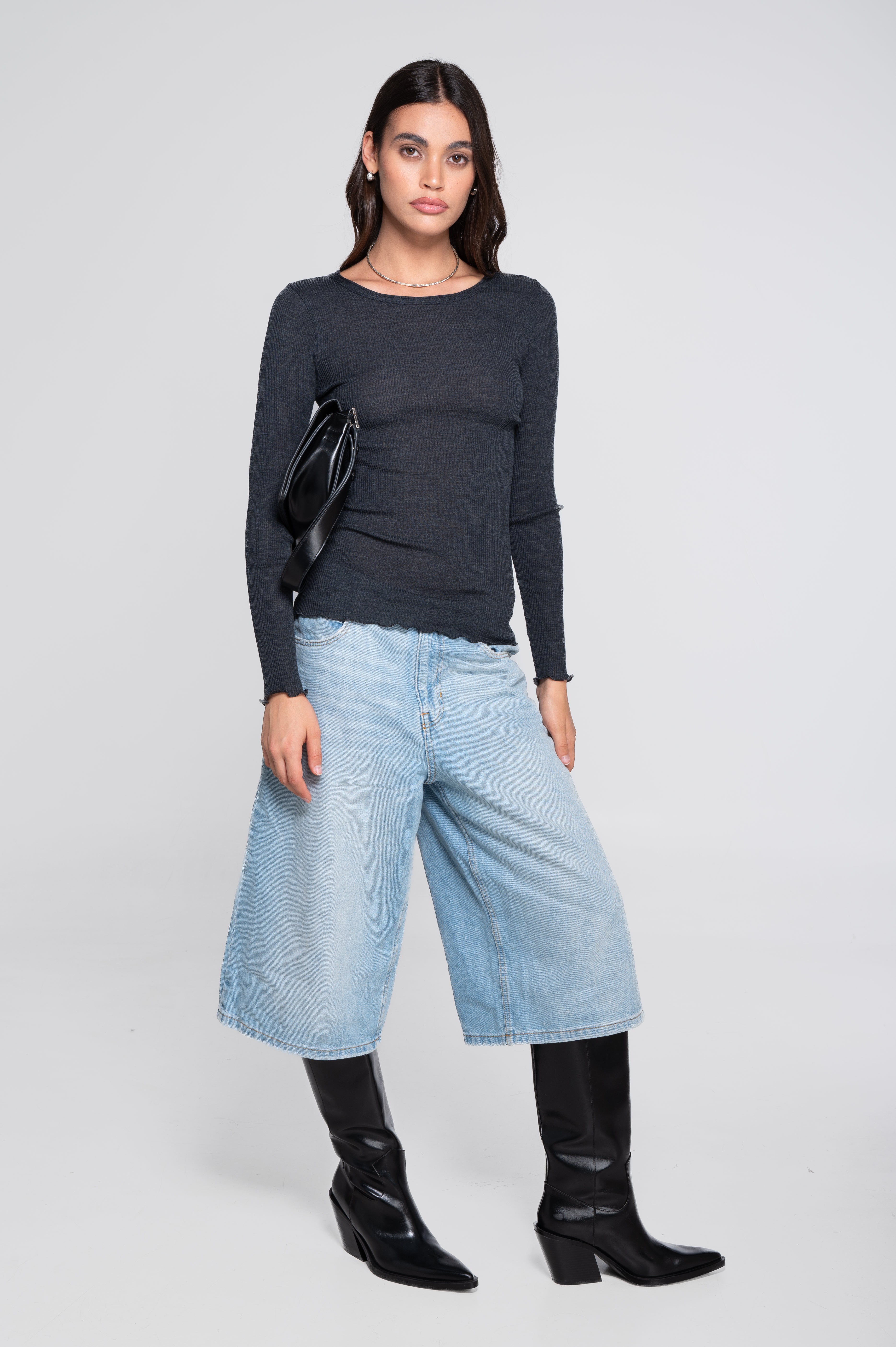 Wool and silk long sleeves roundneck shirt 3446R