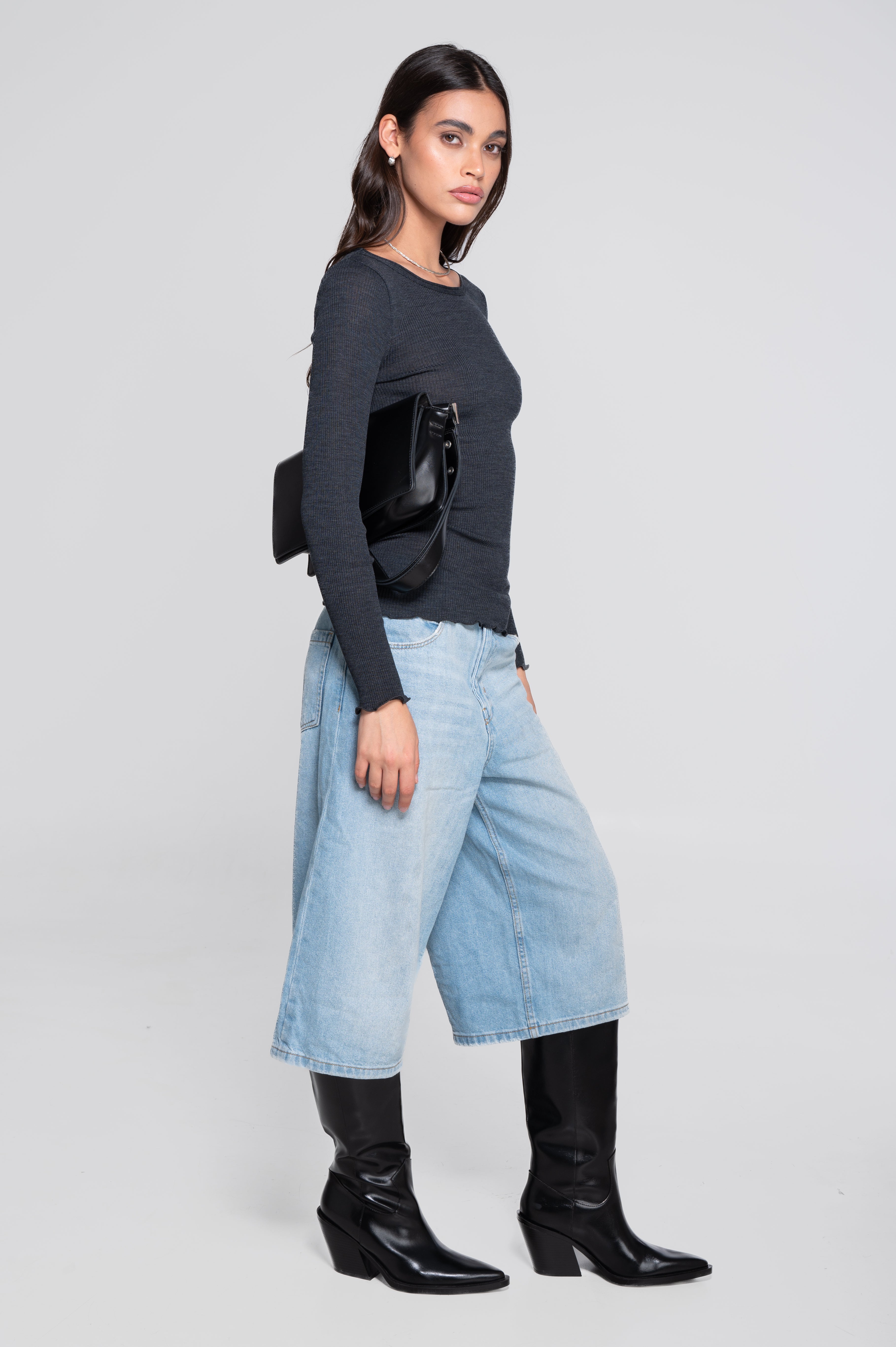 Wool and silk long sleeves roundneck shirt 3446R