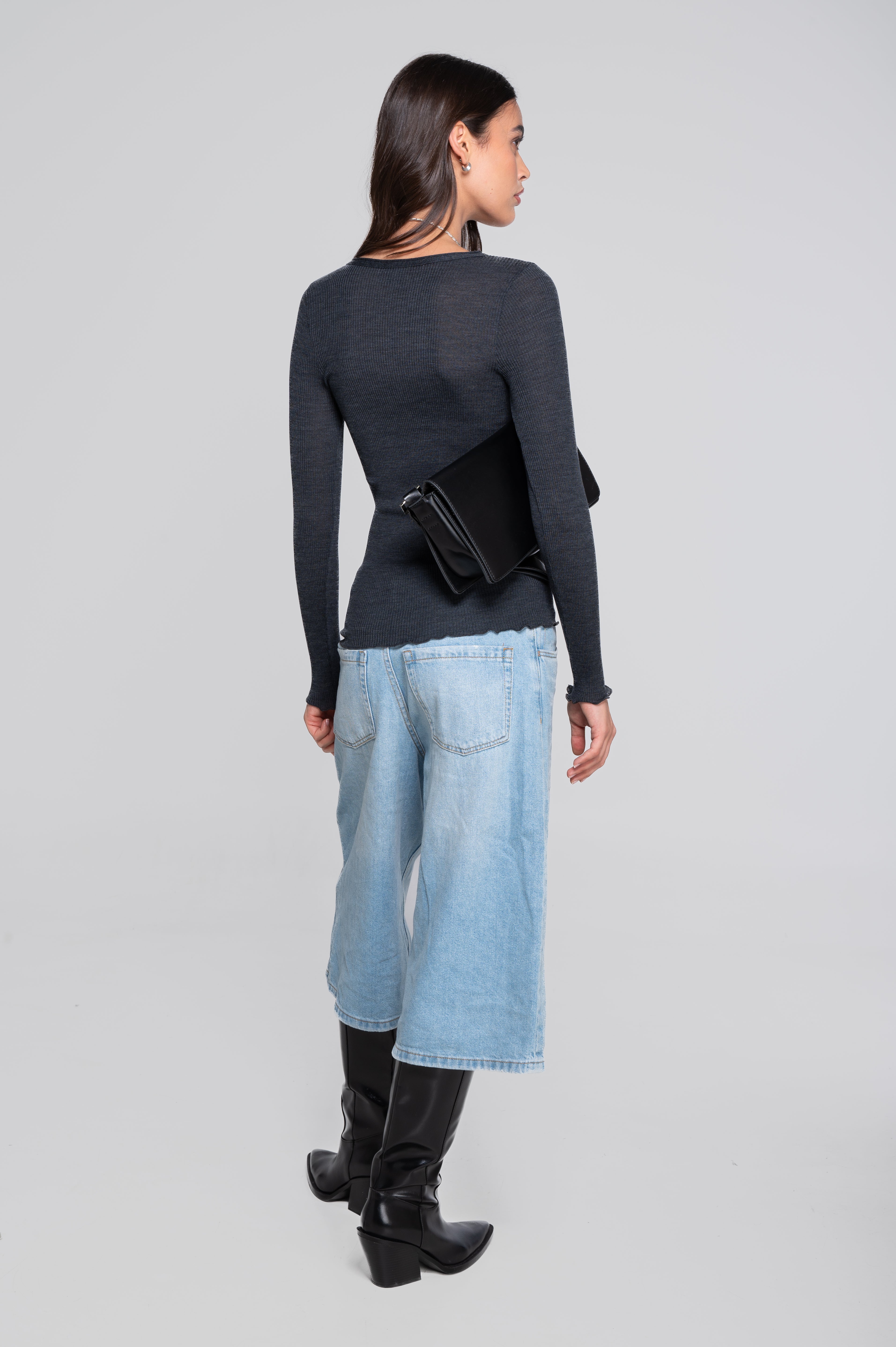 Wool and silk long sleeves roundneck shirt 3446R