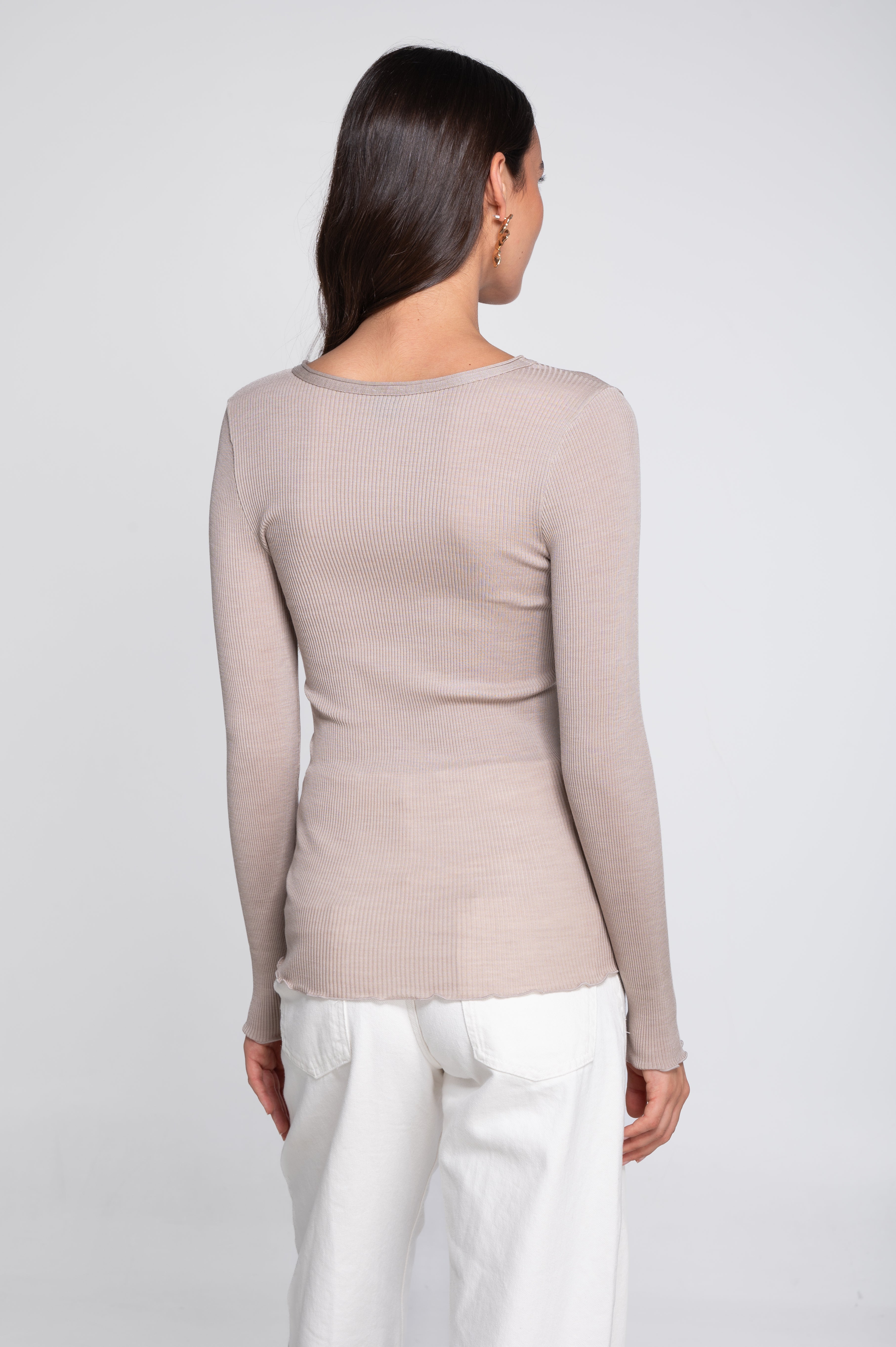 Wool and silk long sleeves roundneck shirt 3446R