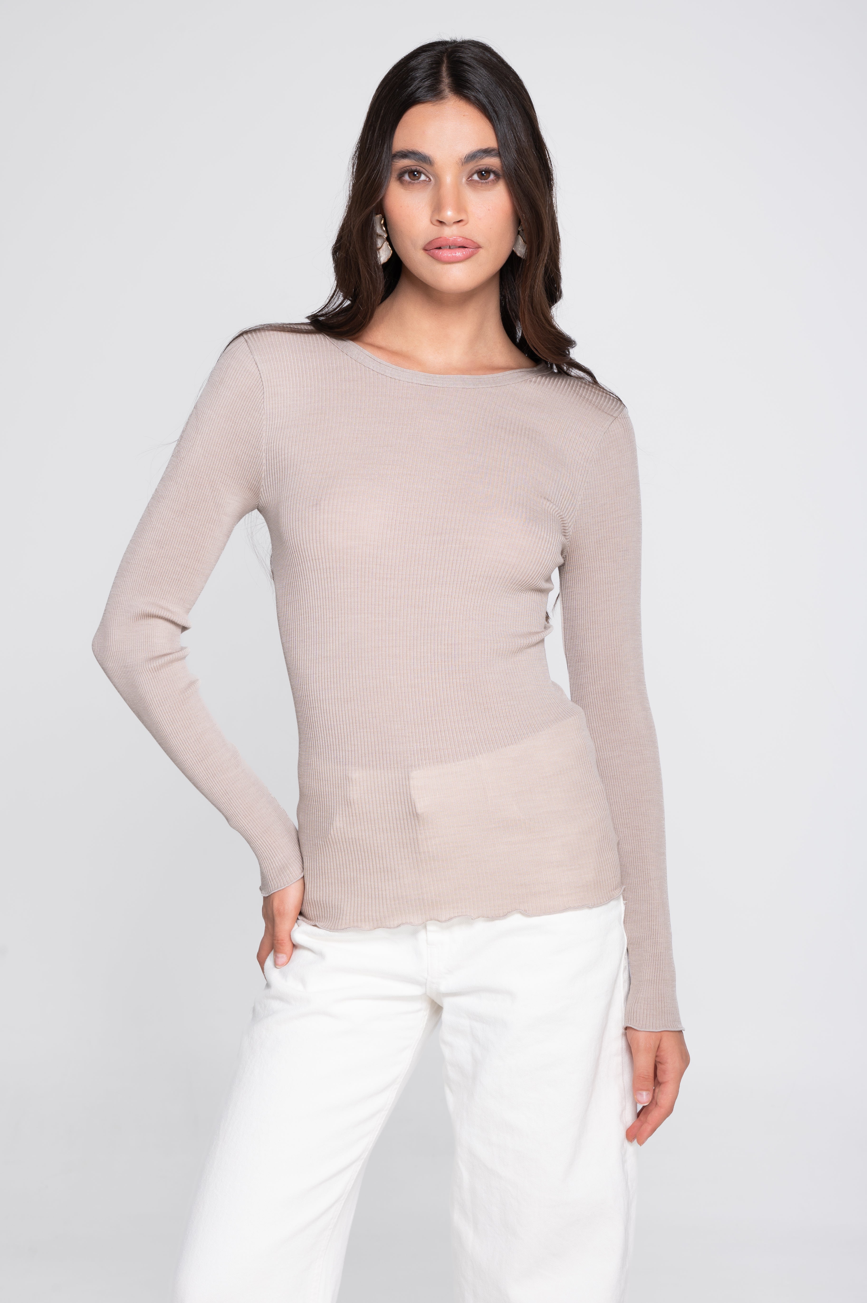 Wool and silk long sleeves roundneck shirt 3446R