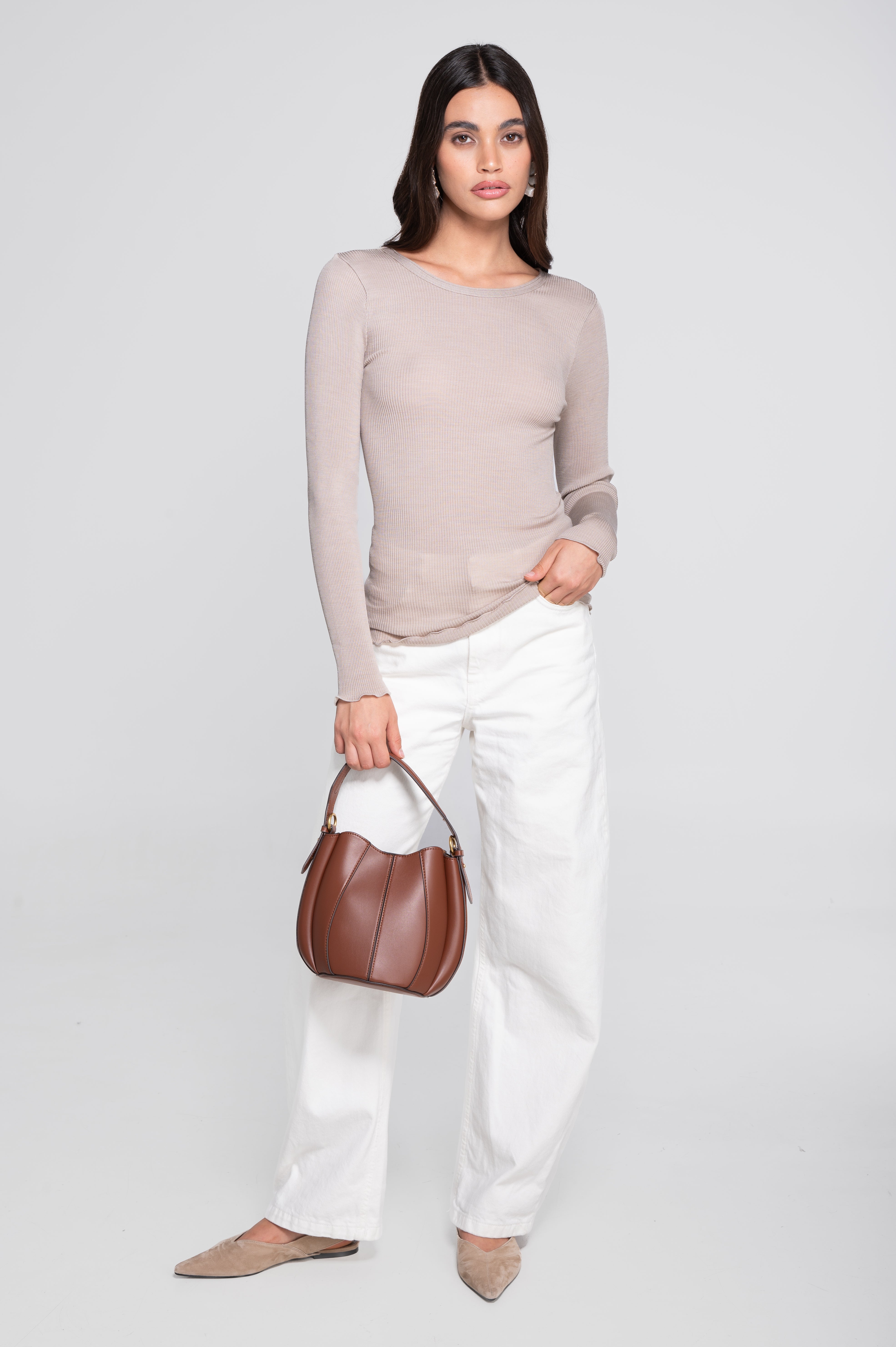 Wool and silk long sleeves roundneck shirt 3446R