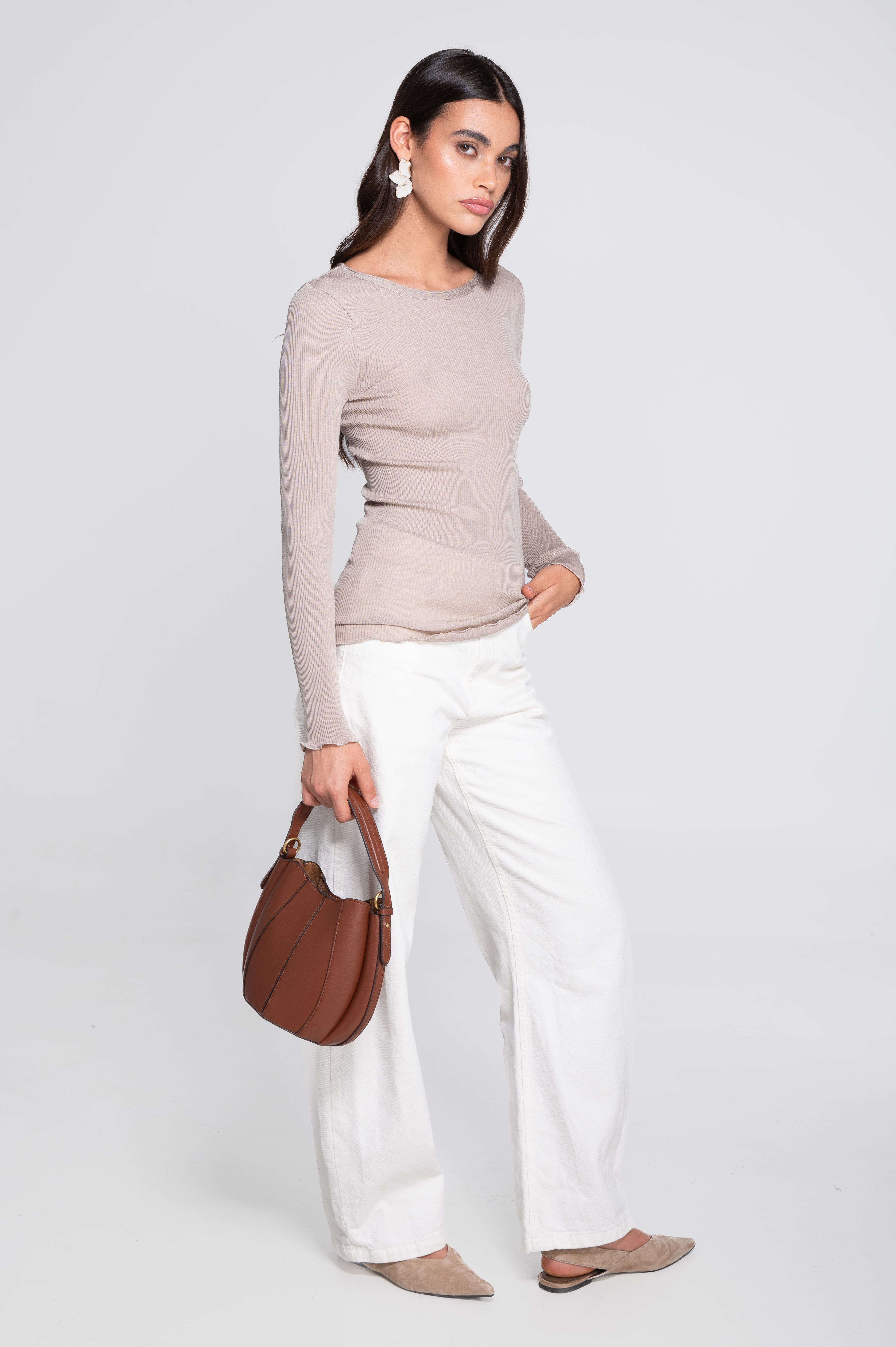 Wool and silk long sleeves roundneck shirt 3446R