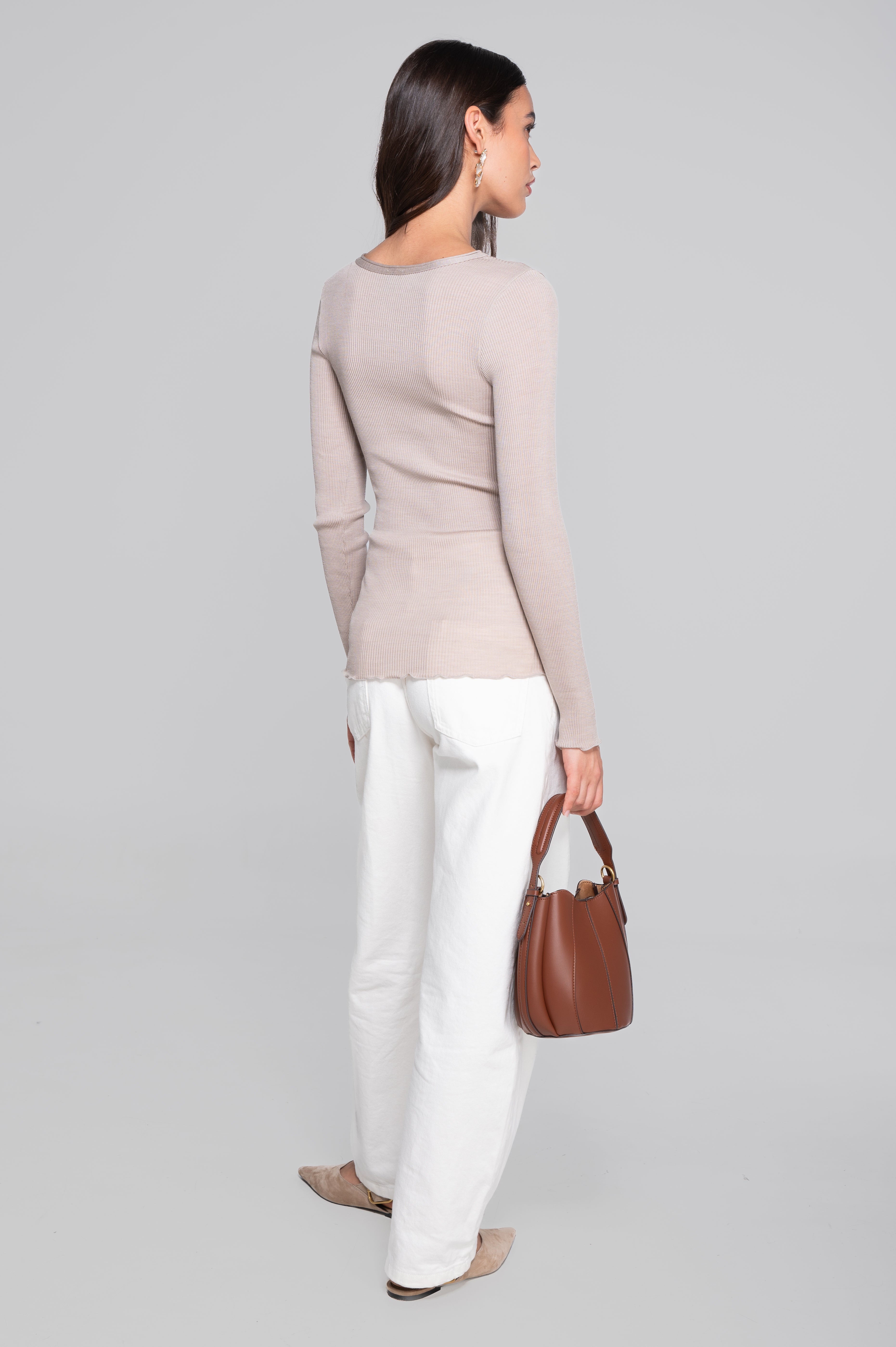 Wool and silk long sleeves roundneck shirt 3446R