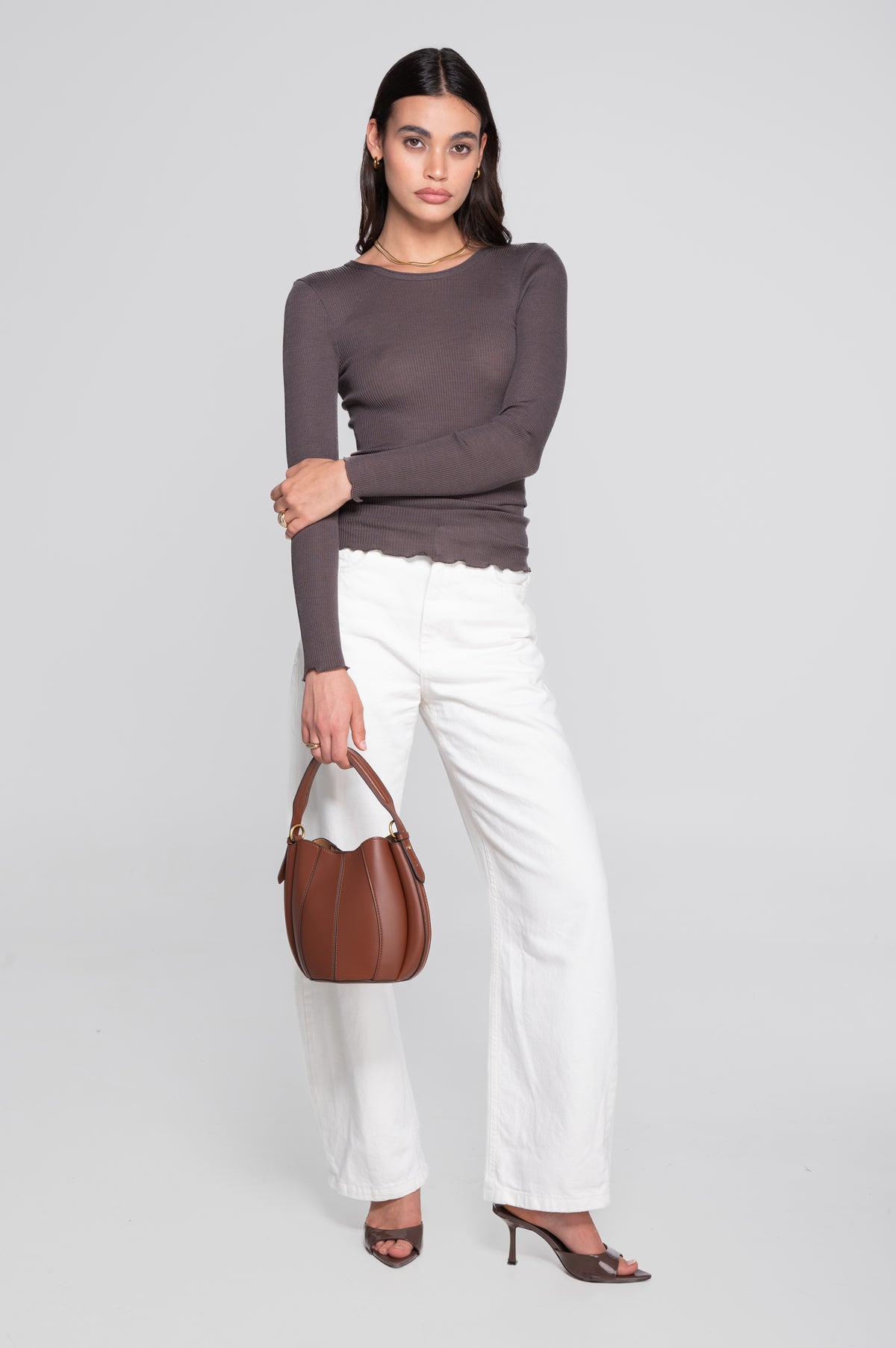 Wool and silk long sleeves roundneck shirt 3446R