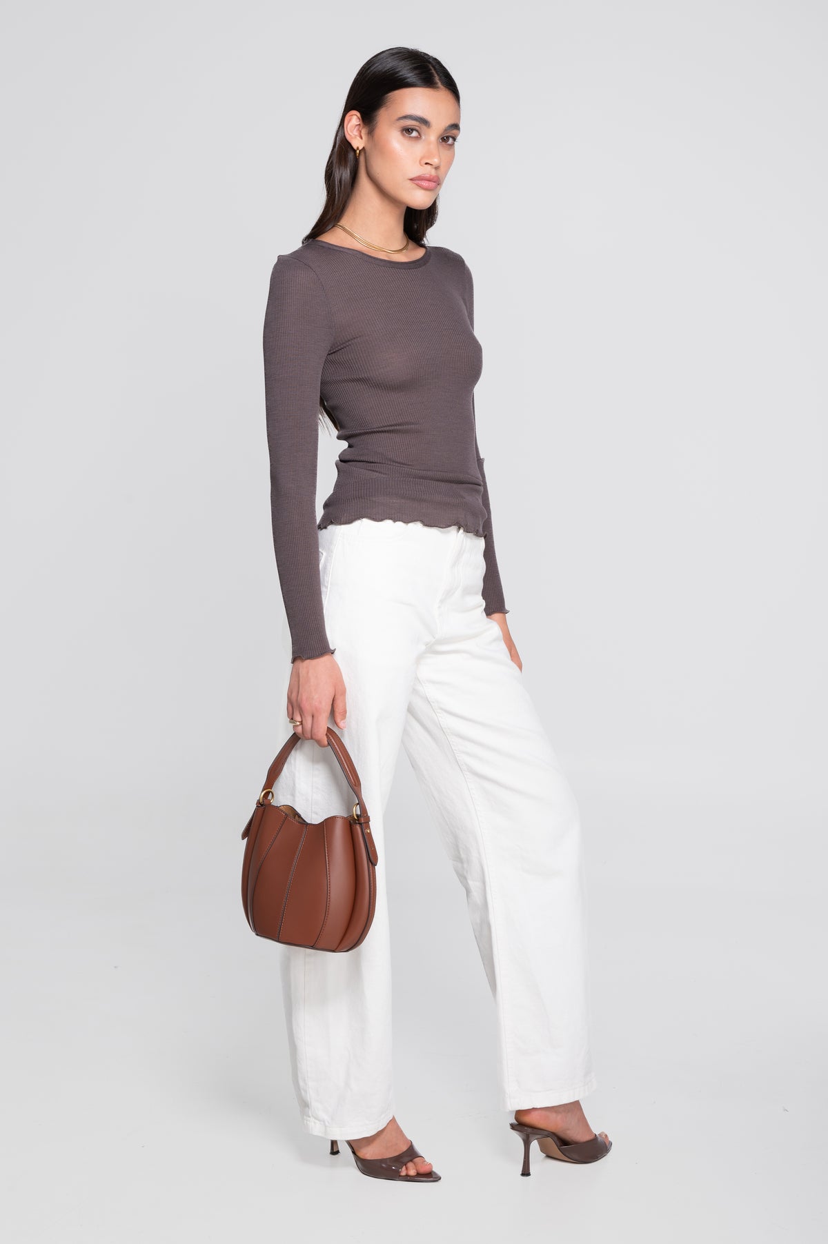 Wool and silk long sleeves roundneck shirt 3446R