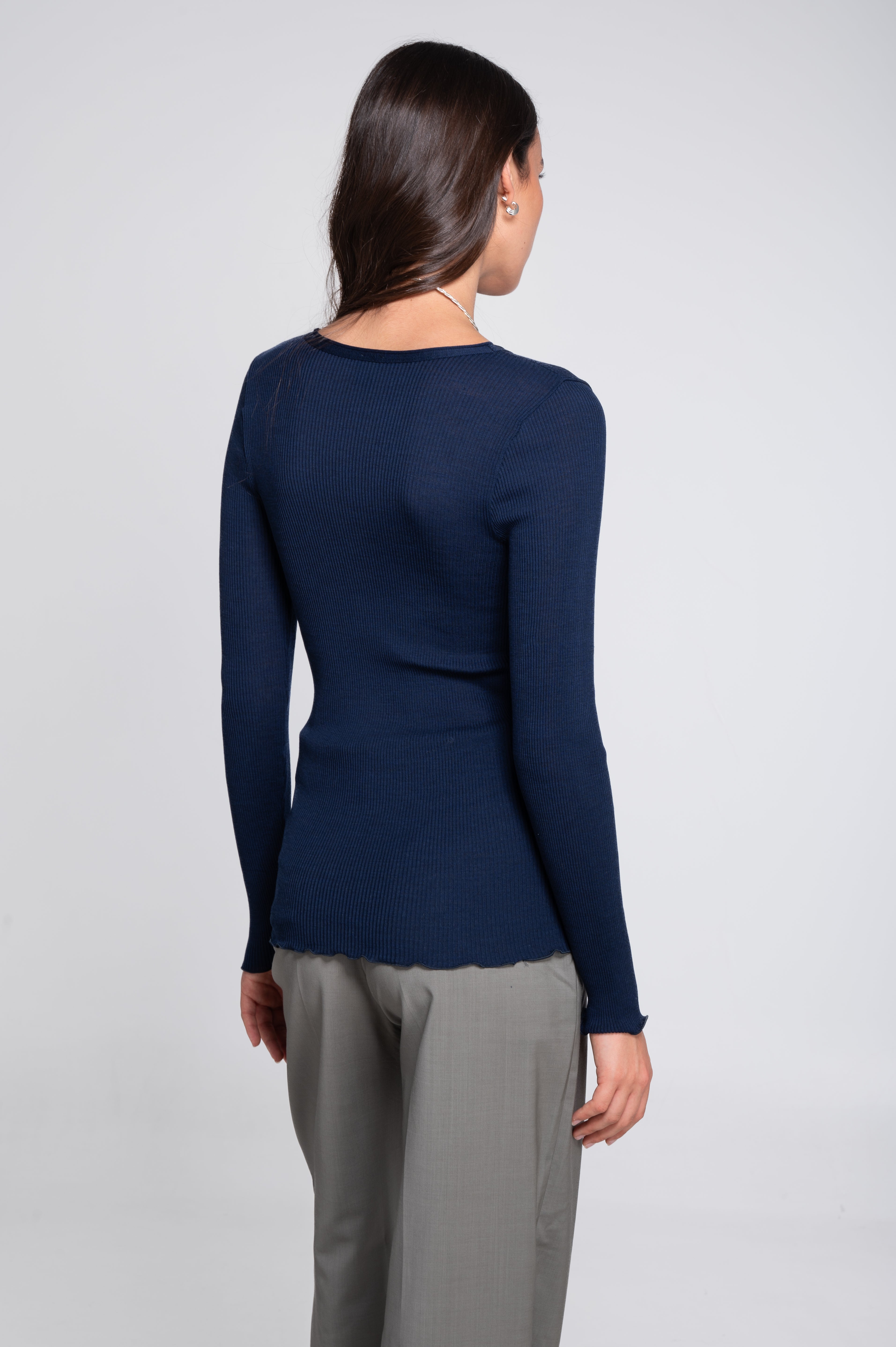 Wool and silk long sleeves roundneck shirt 3446R