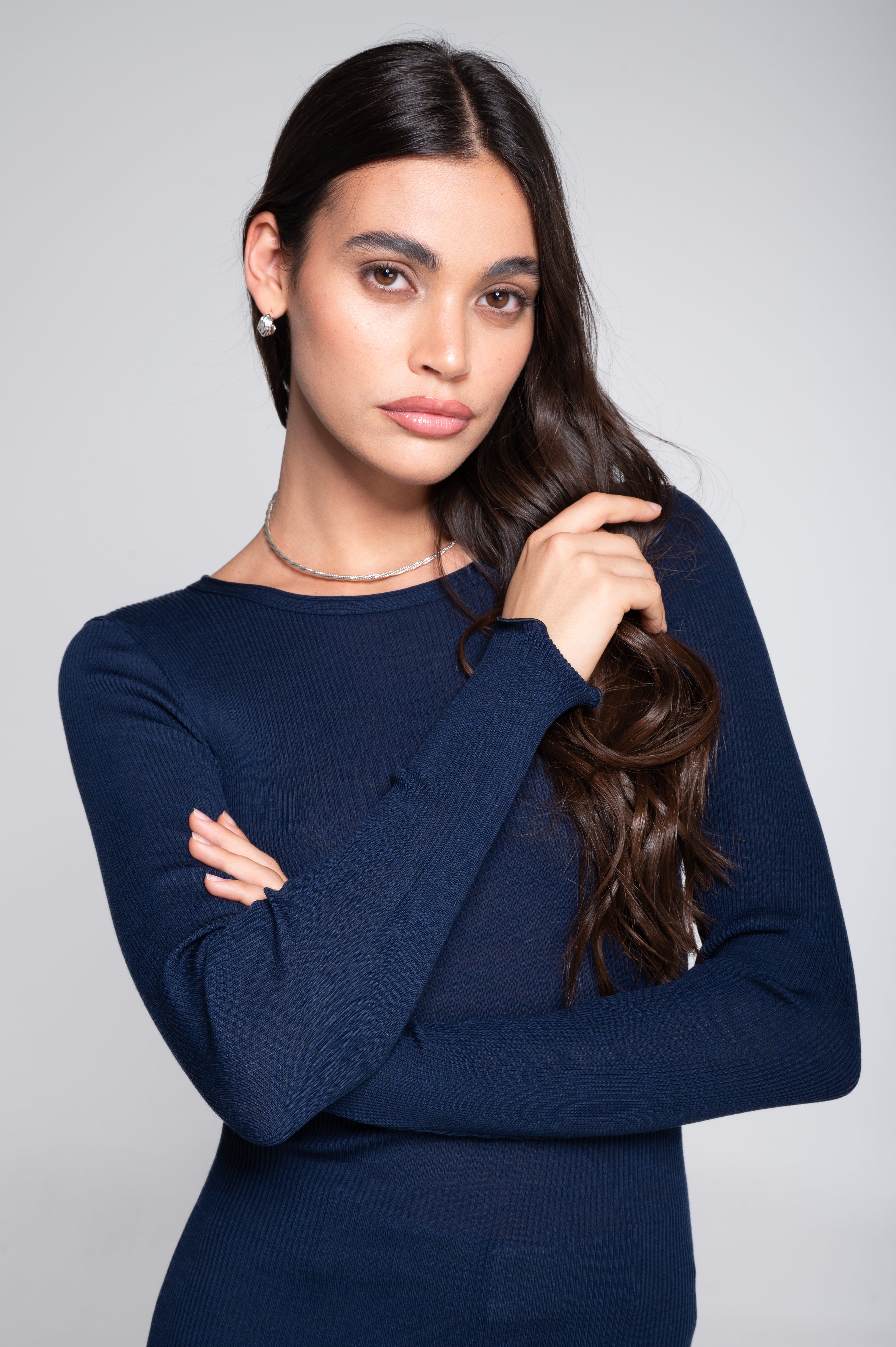 Wool and silk long sleeves roundneck shirt 3446R