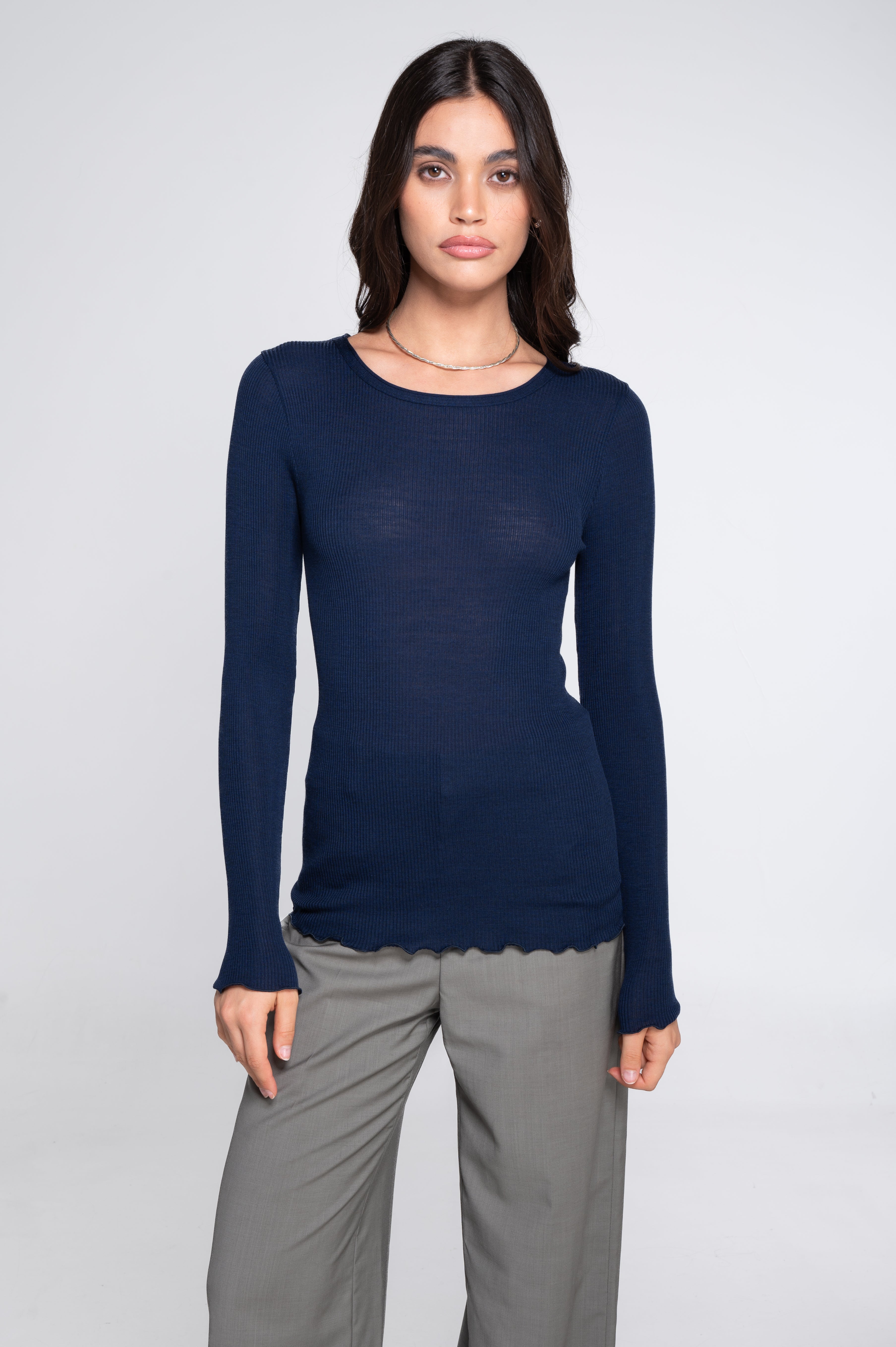Wool and silk long sleeves roundneck shirt 3446R
