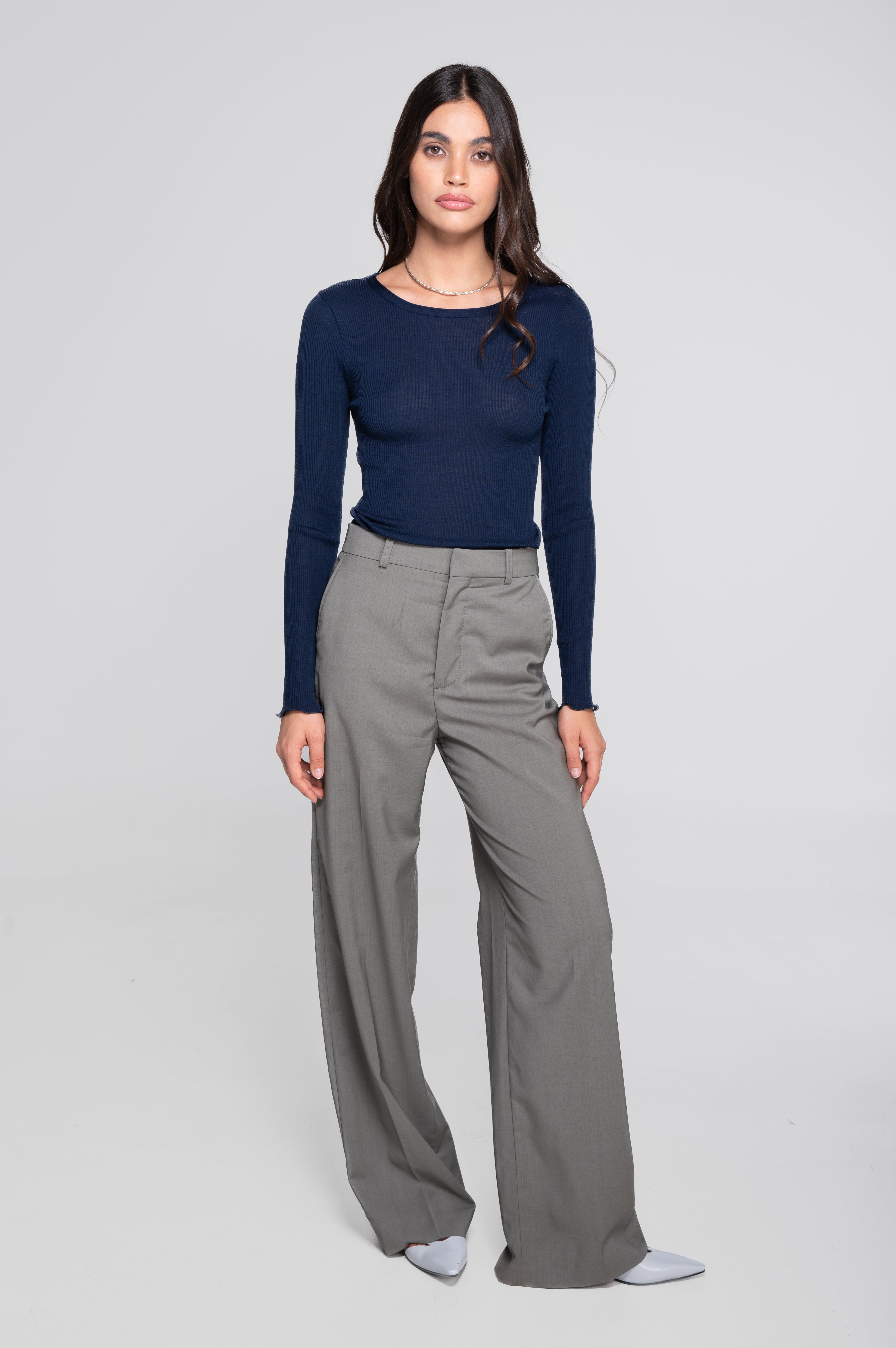 Wool and silk long sleeves roundneck shirt 3446R