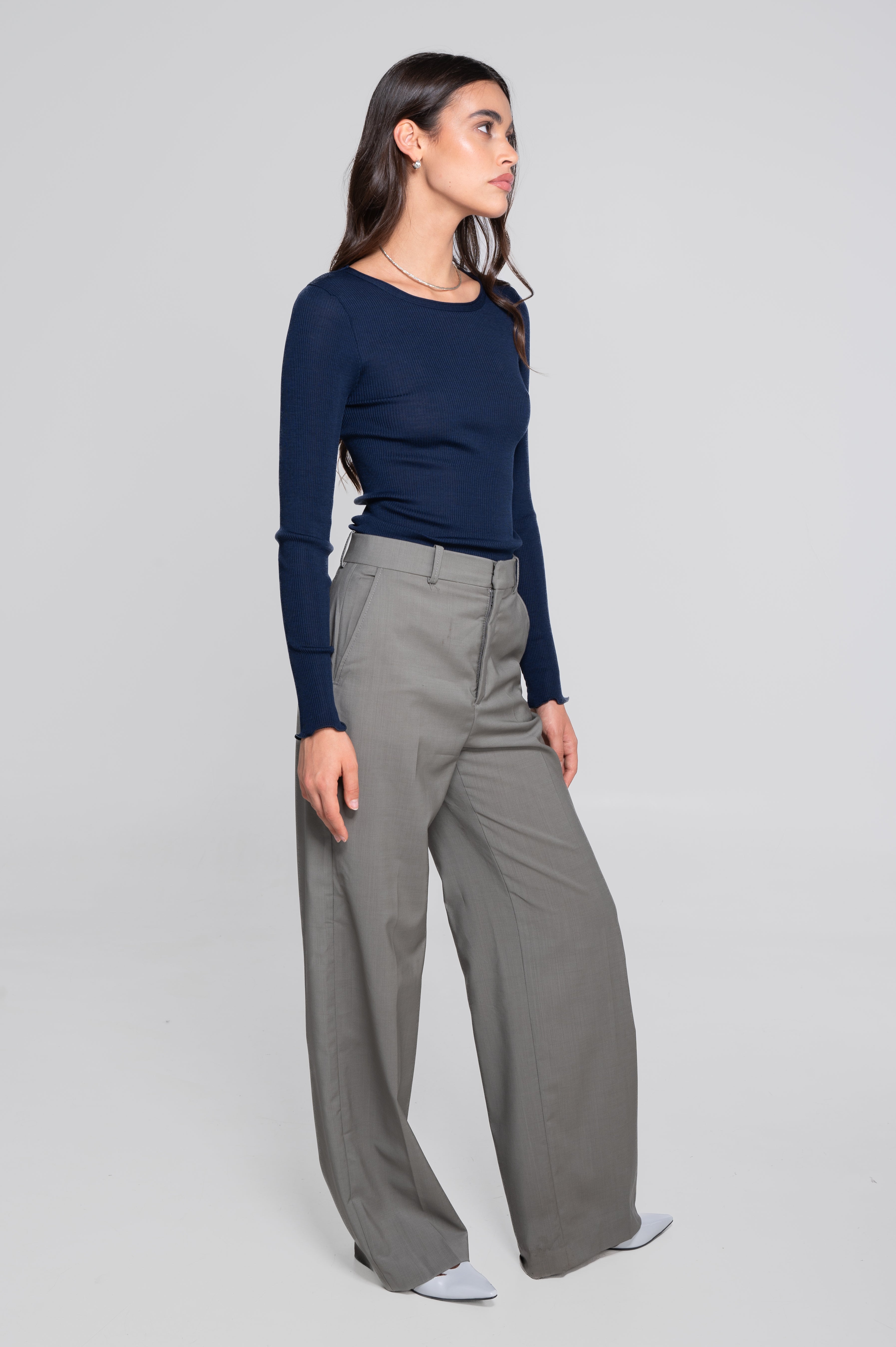 Wool and silk long sleeves roundneck shirt 3446R