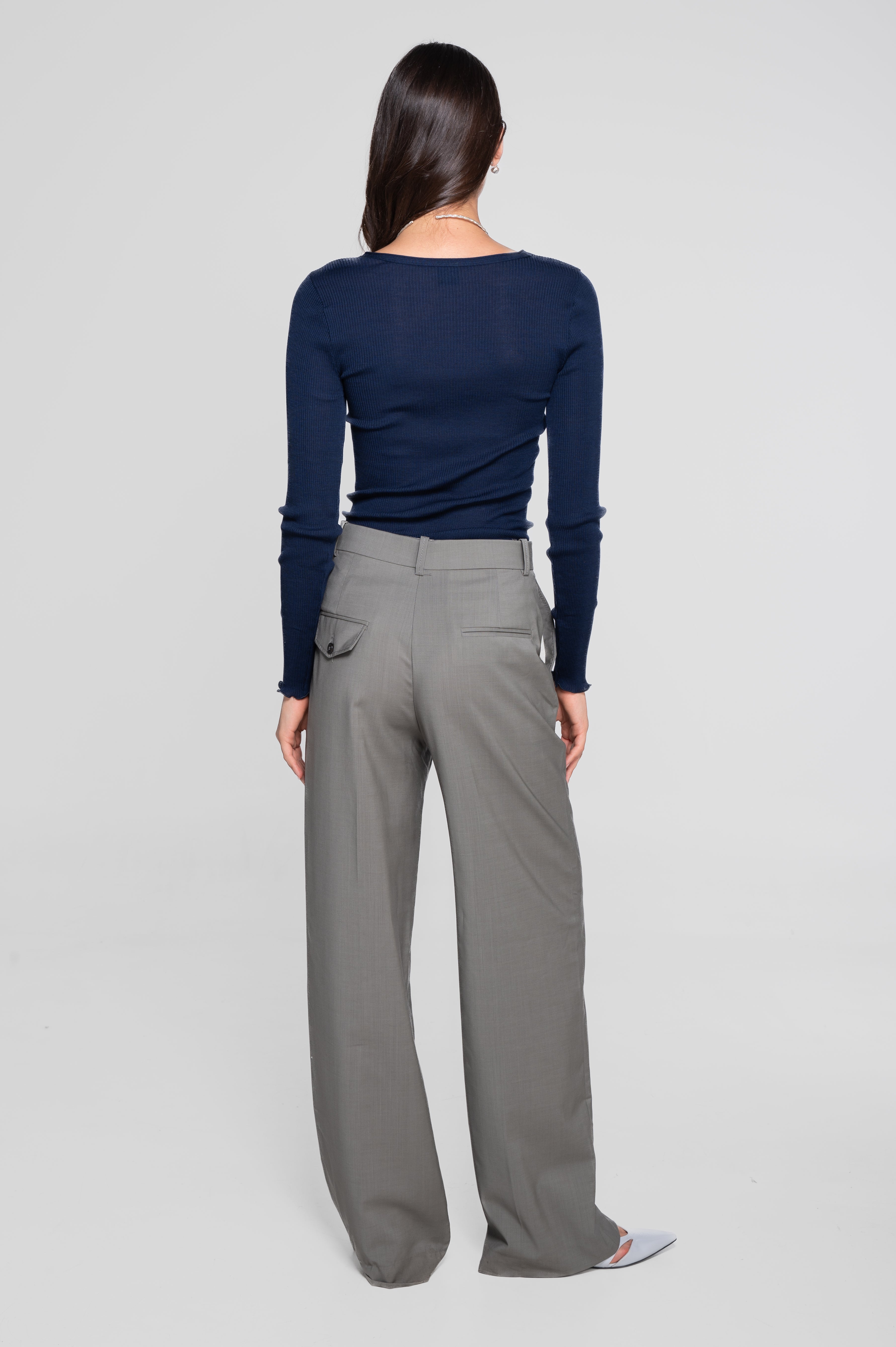 Wool and silk long sleeves roundneck shirt 3446R