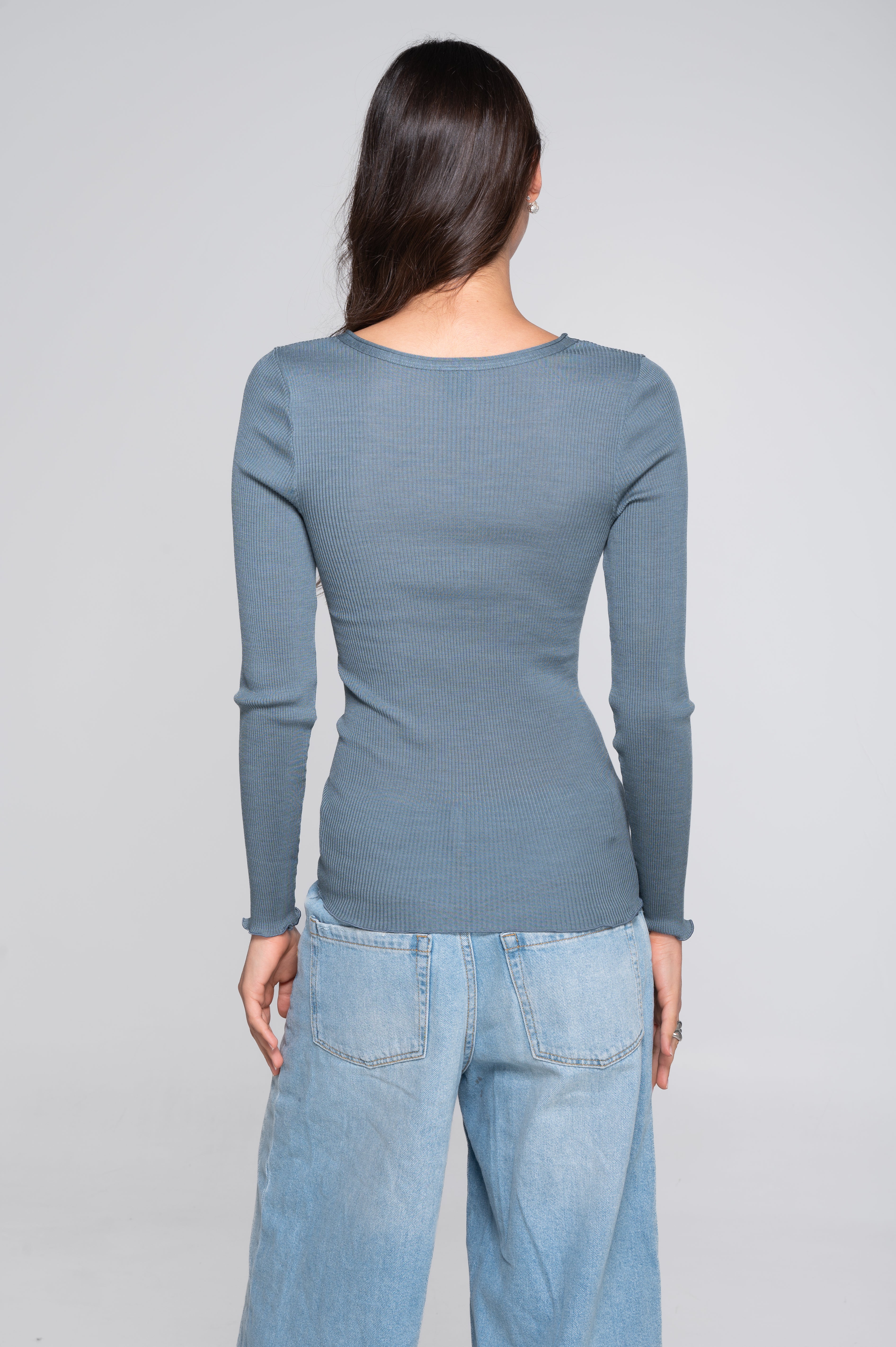 Wool and silk long sleeves roundneck shirt 3446R