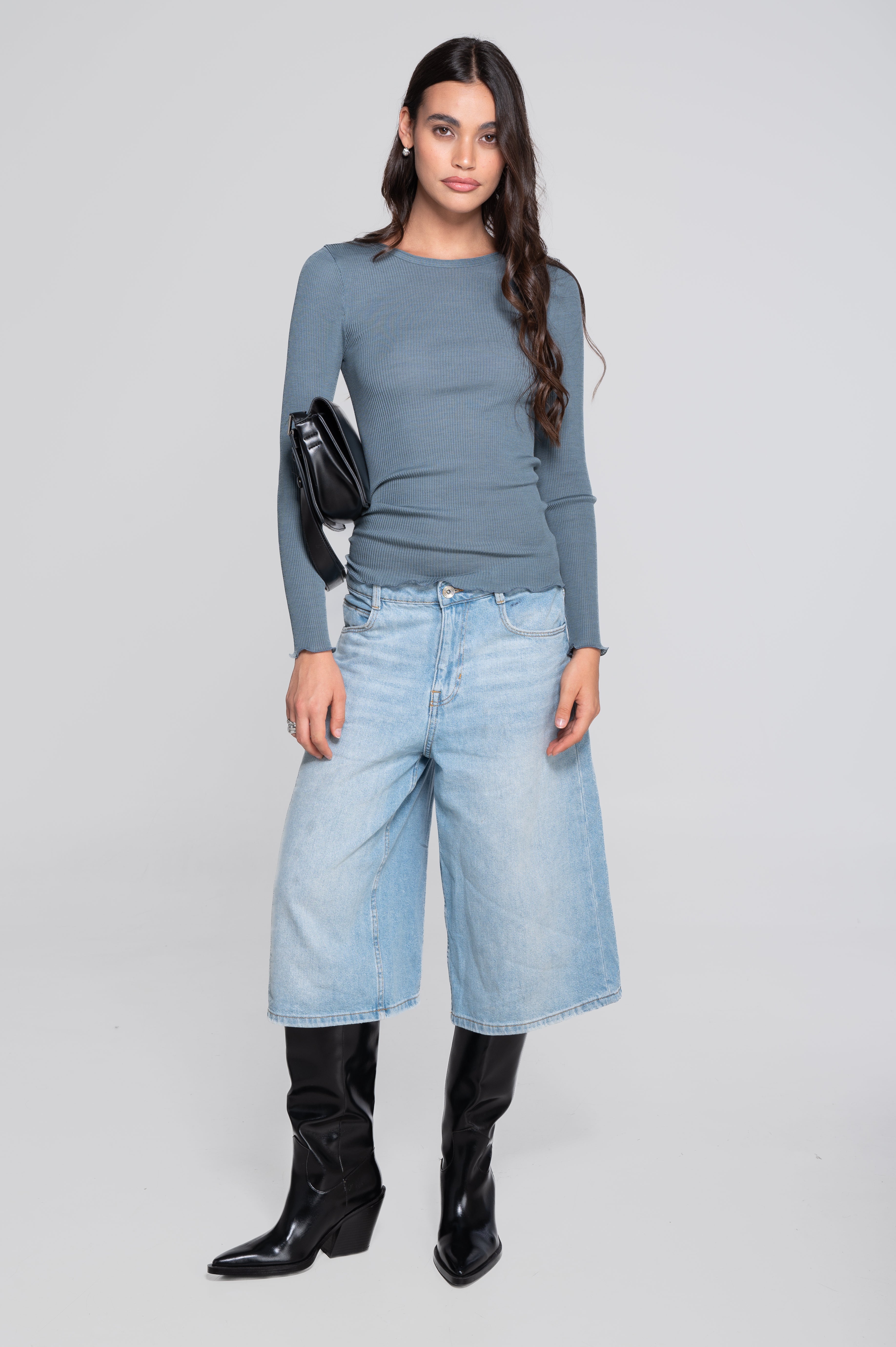 Wool and silk long sleeves roundneck shirt 3446R