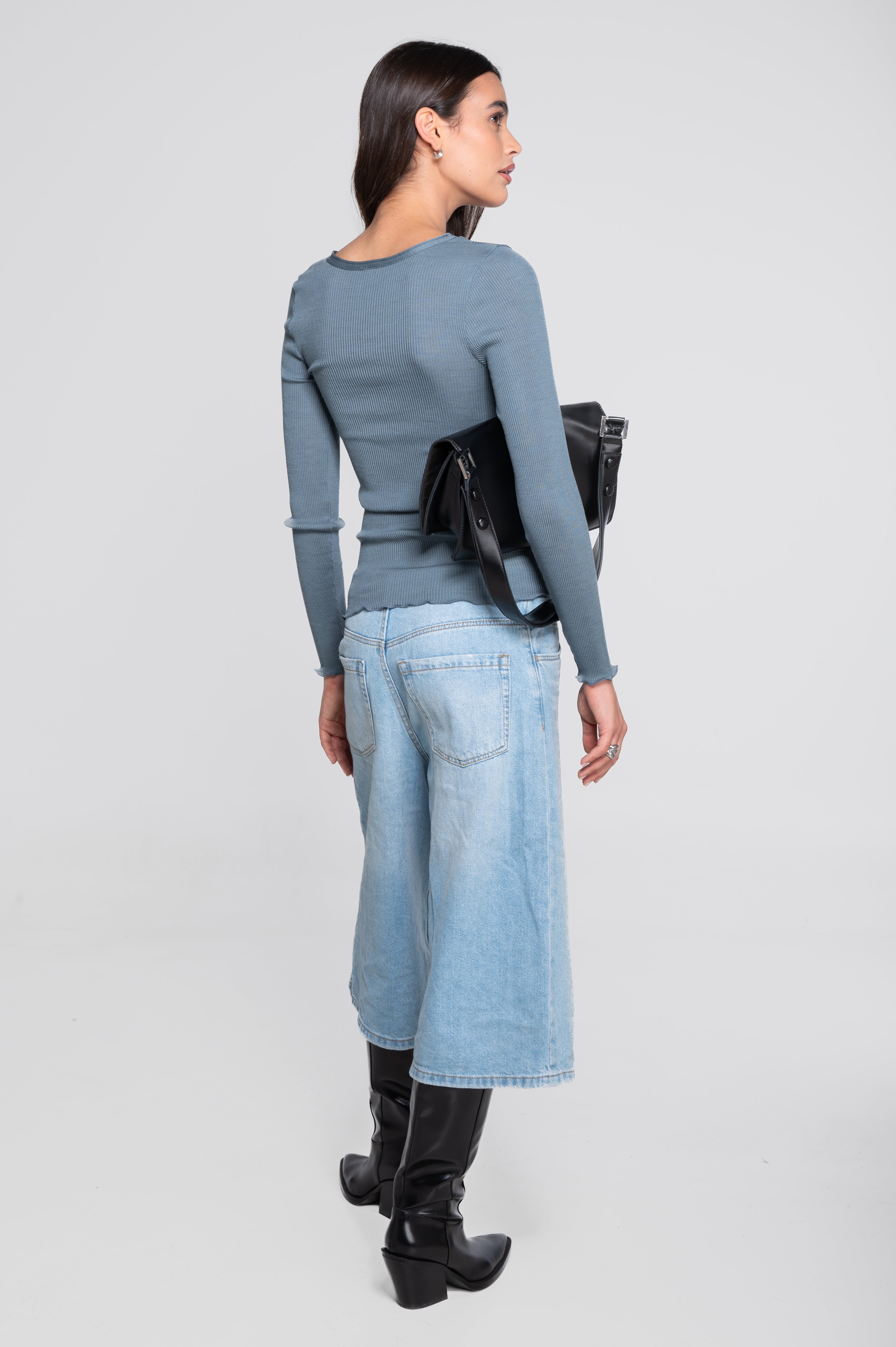 Wool and silk long sleeves roundneck shirt 3446R