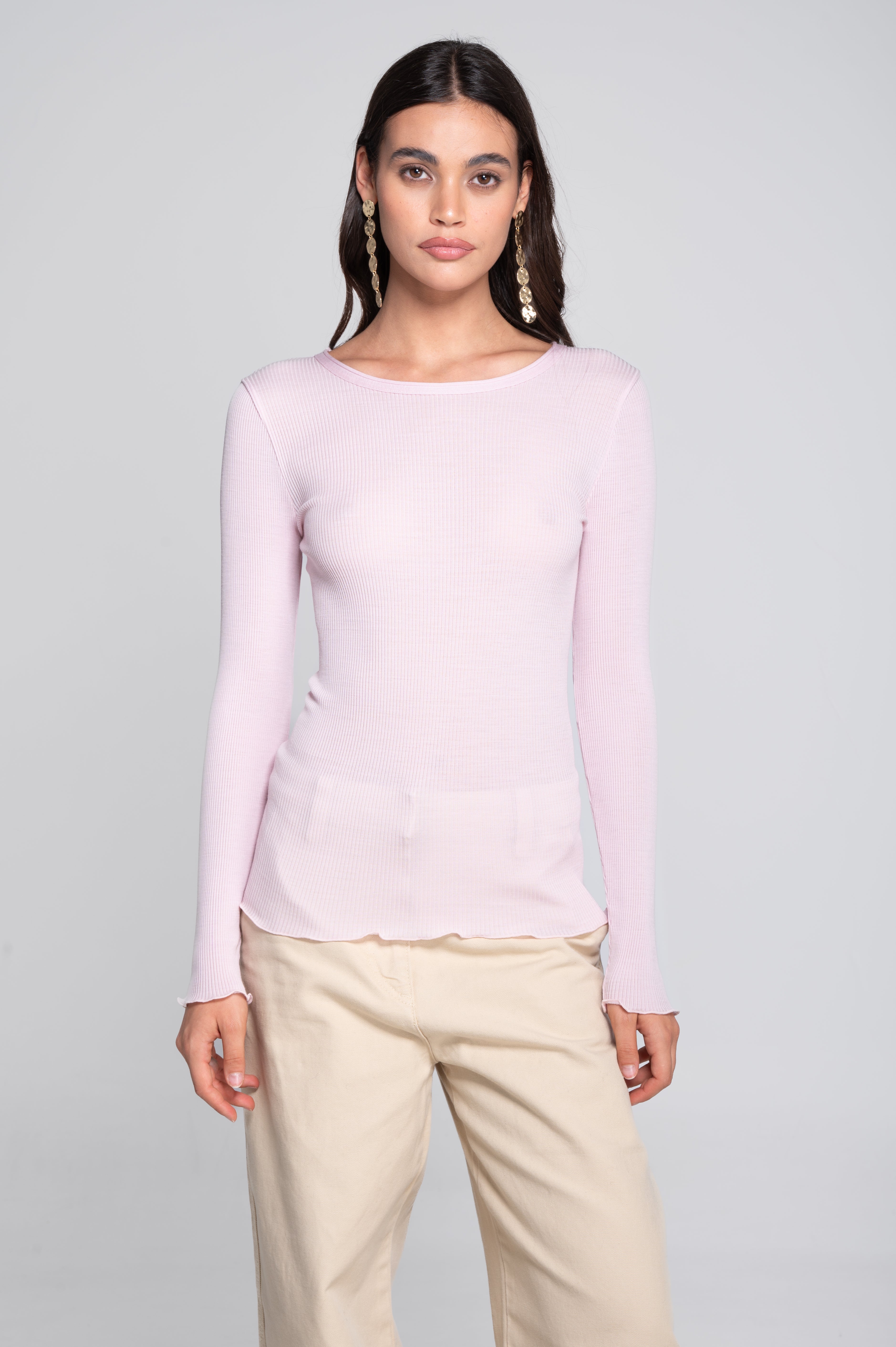 Wool and silk long sleeves roundneck shirt 3446R