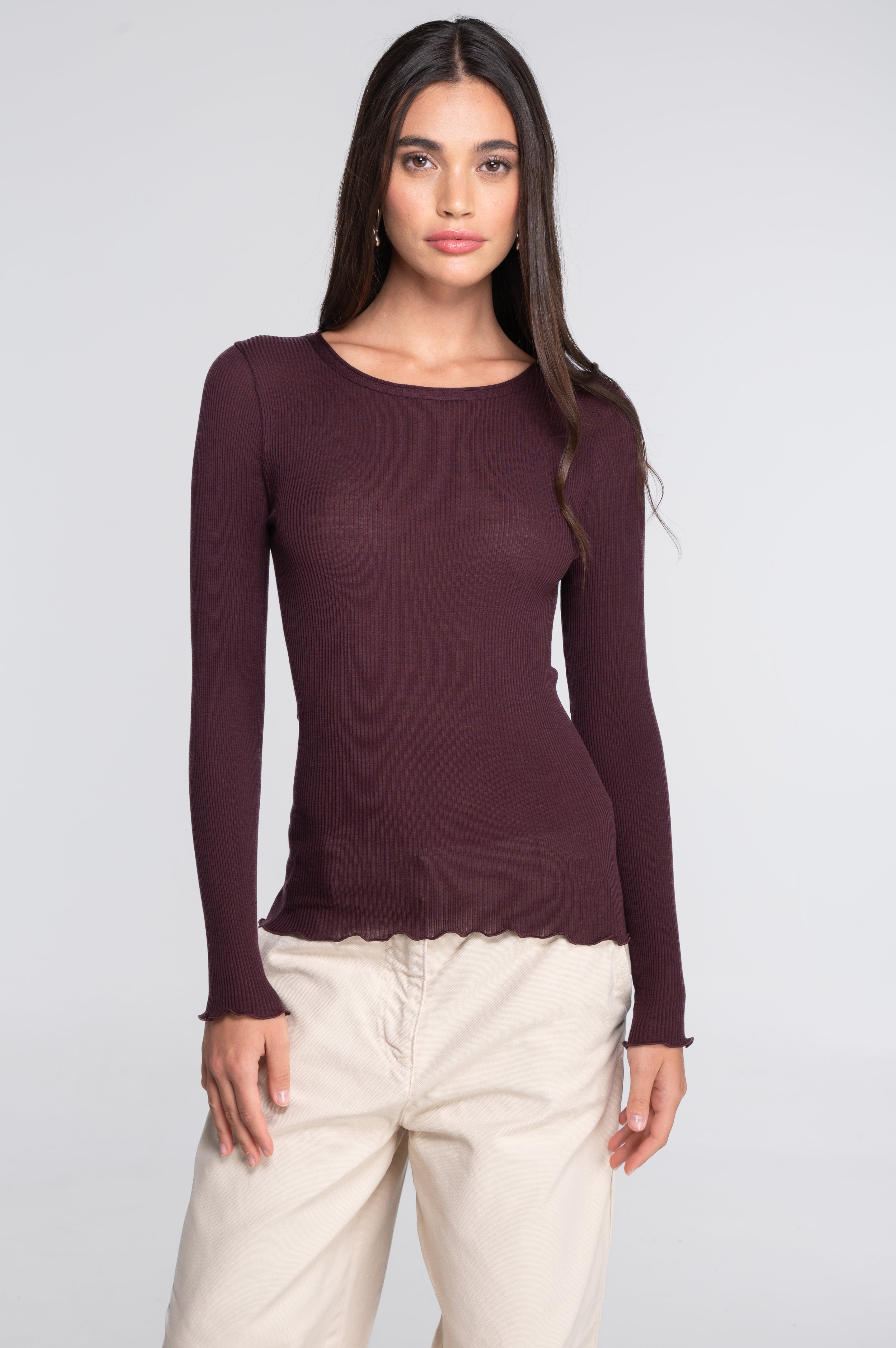 Wool and silk long sleeves roundneck shirt 3446R