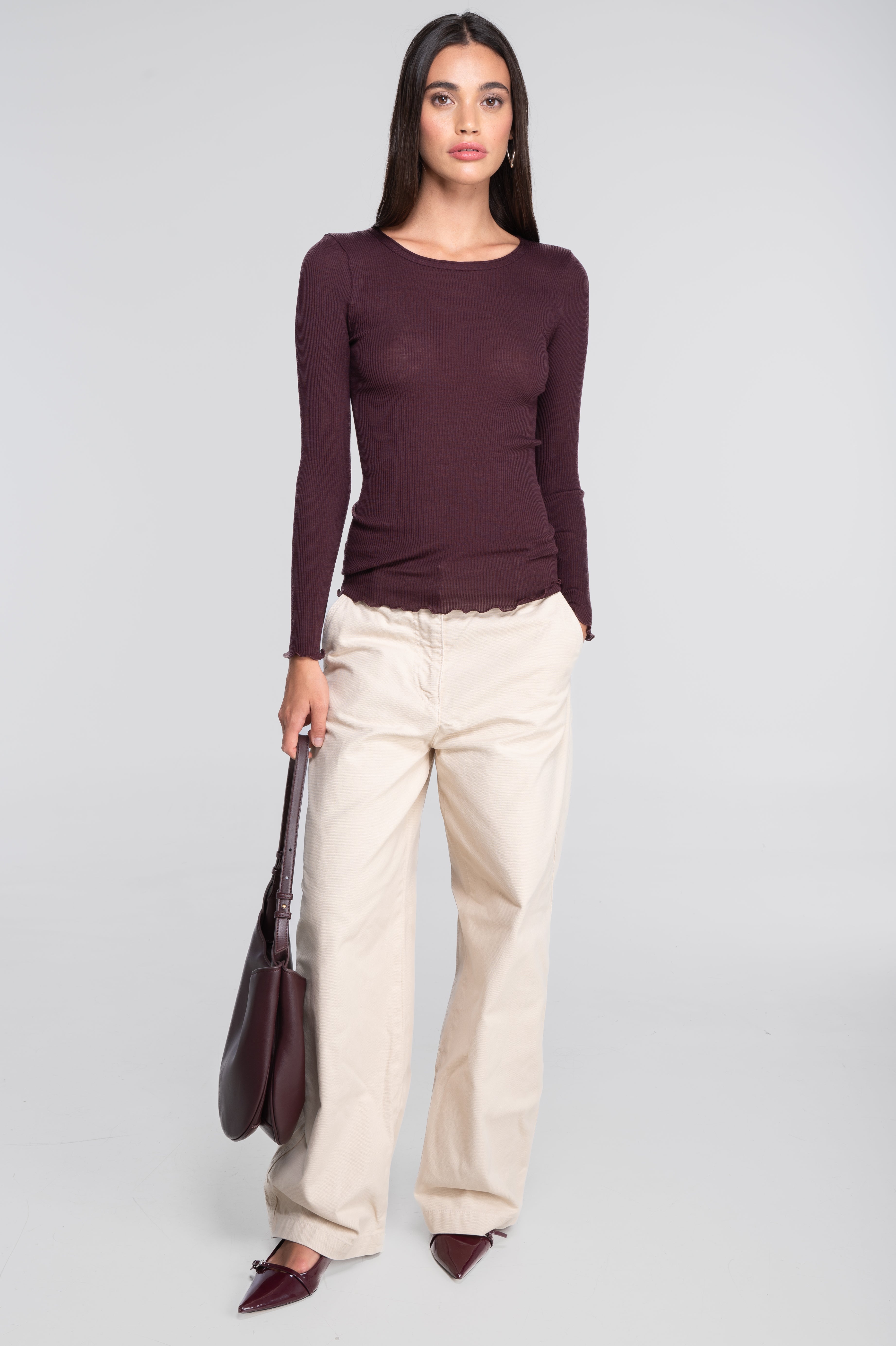 Wool and silk long sleeves roundneck shirt 3446R