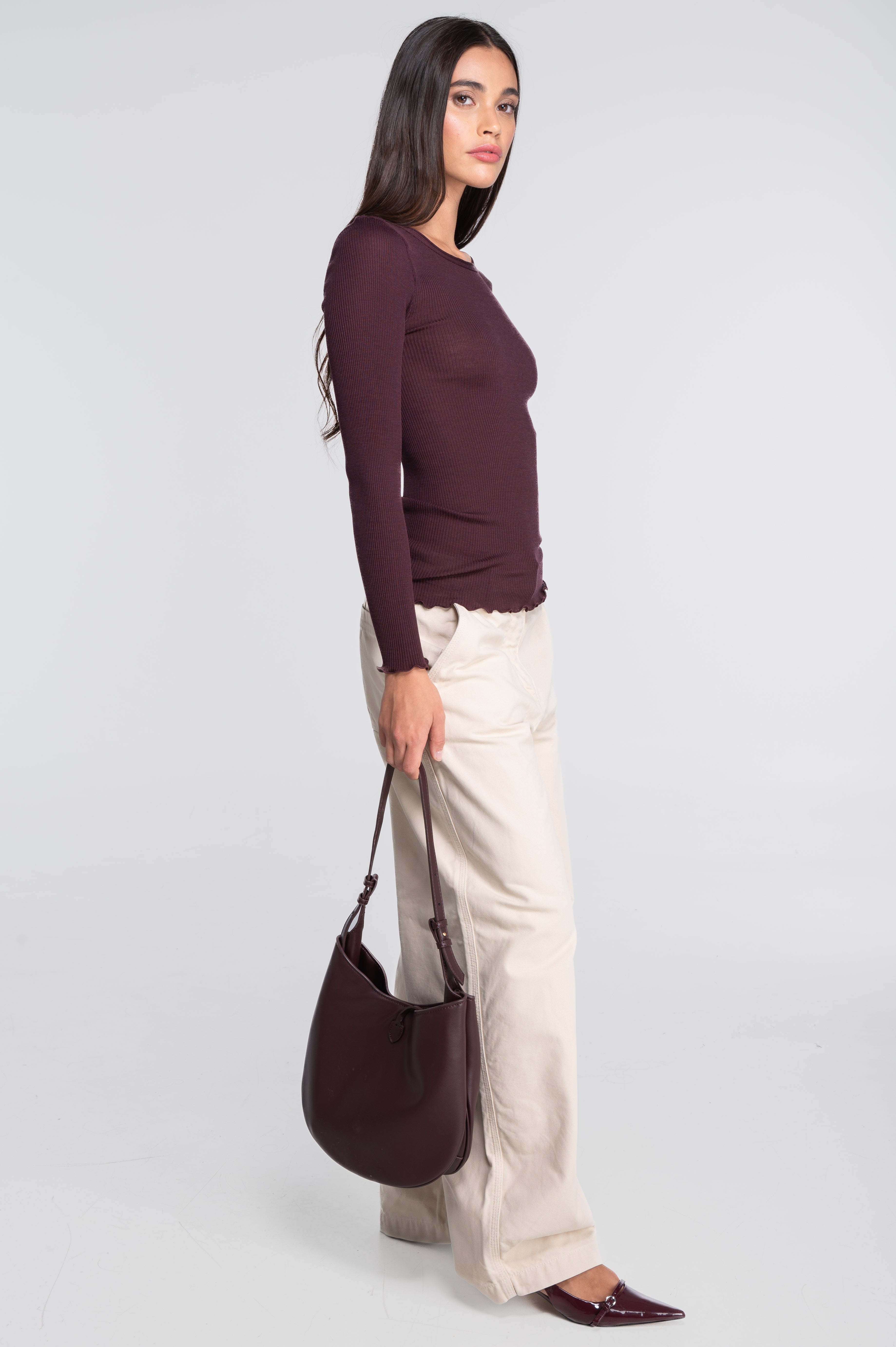 Wool and silk long sleeves roundneck shirt 3446R