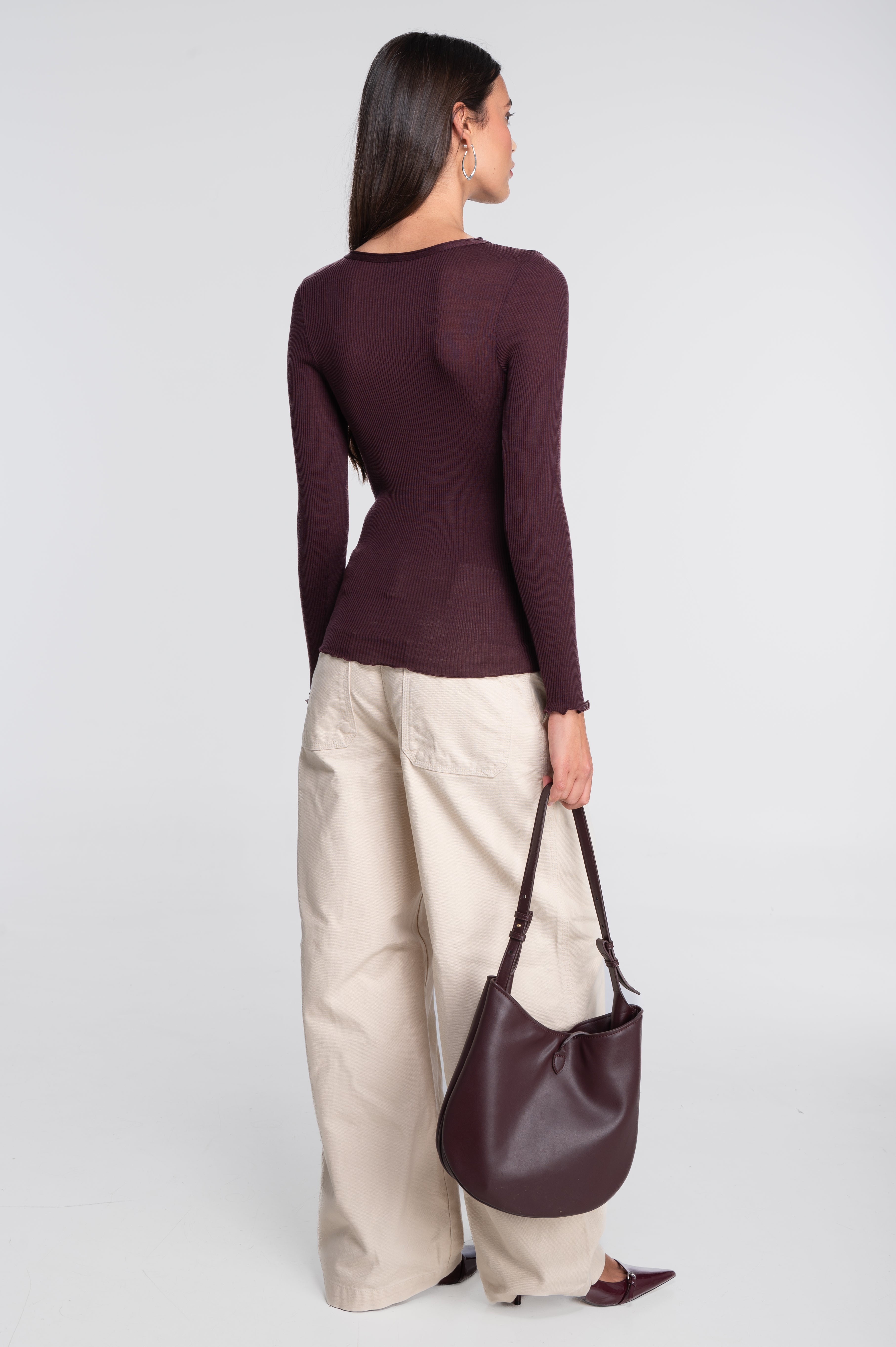 Wool and silk long sleeves roundneck shirt 3446R