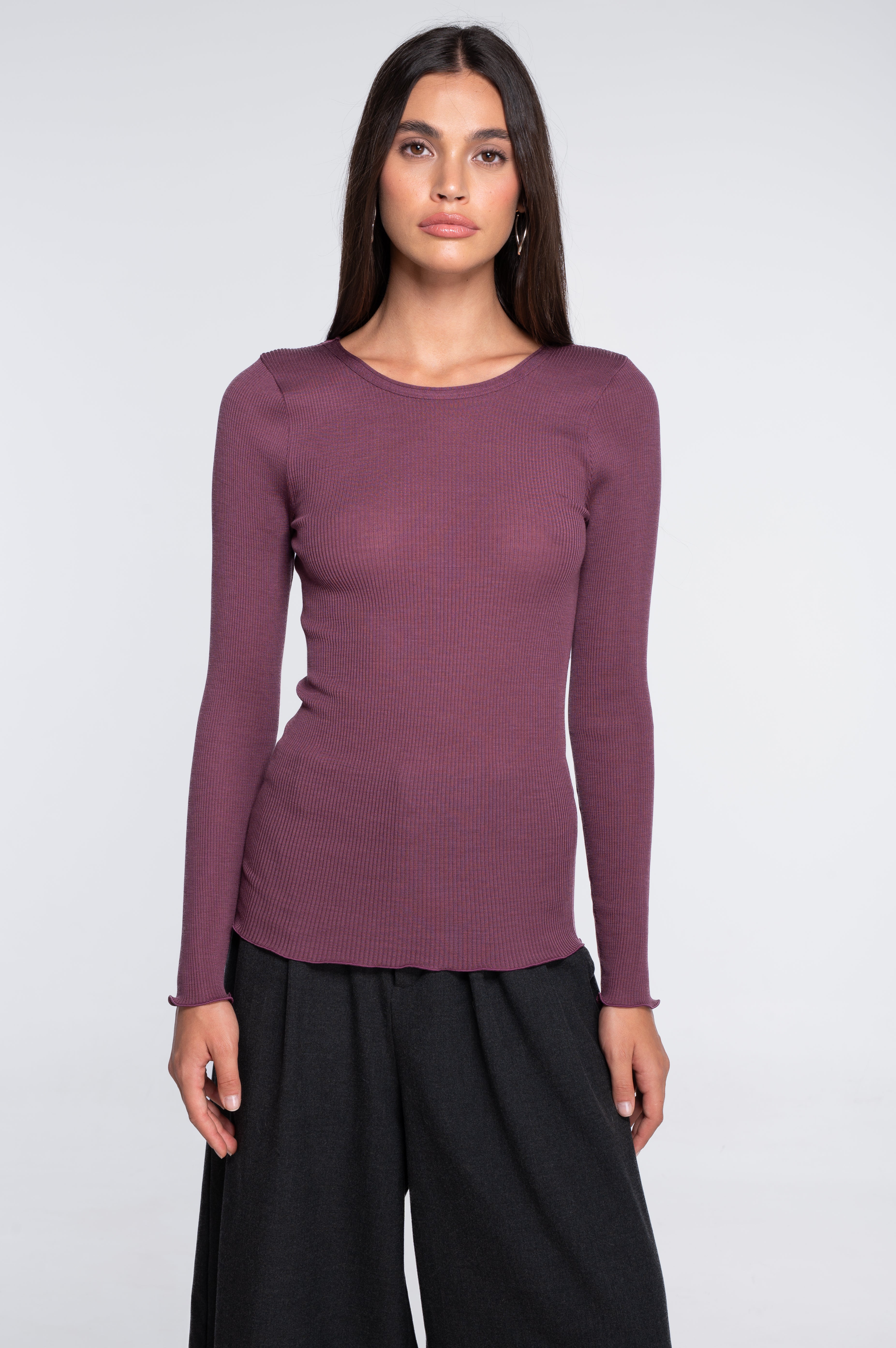 Wool and silk long sleeves roundneck shirt 3446R