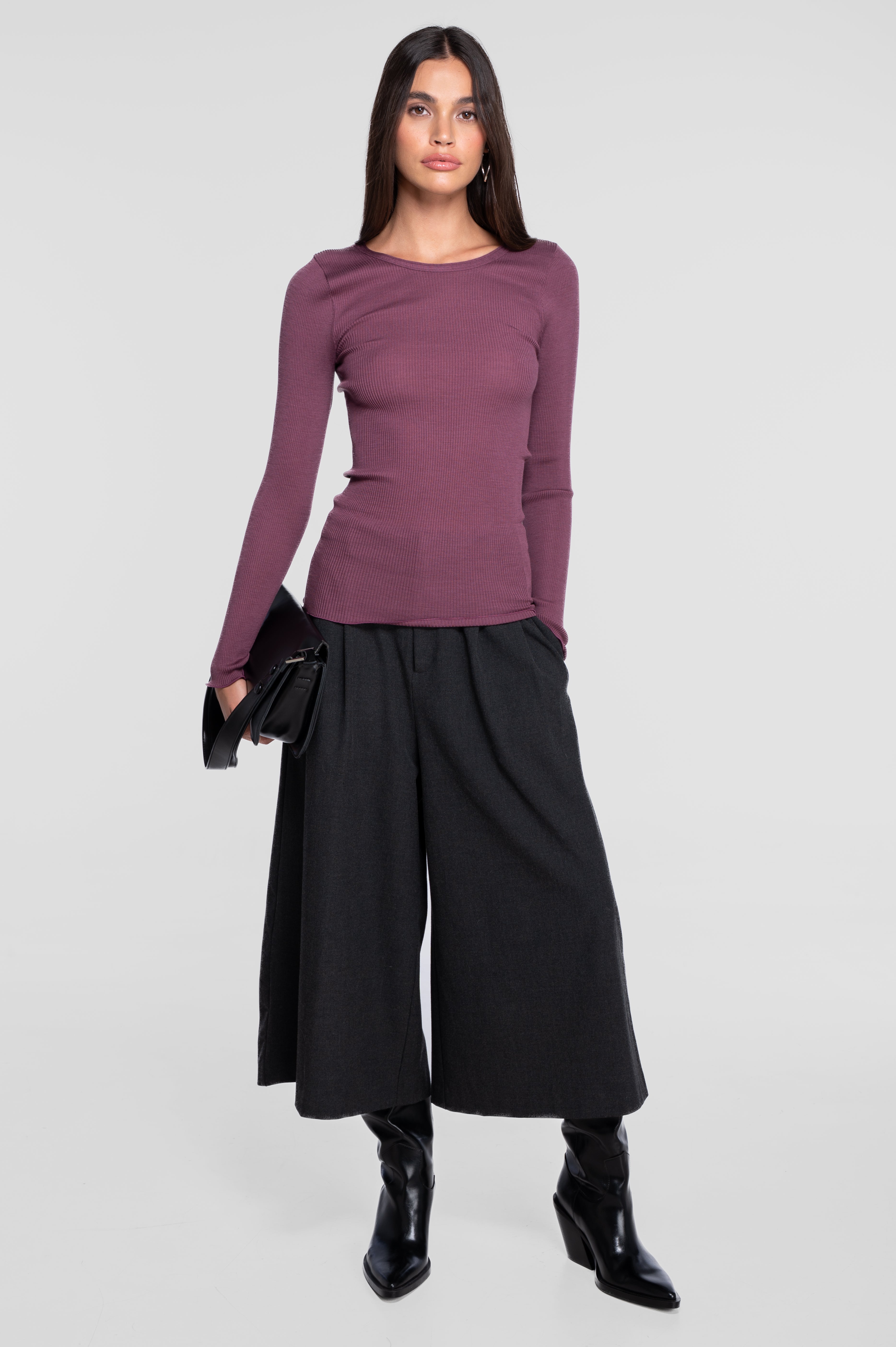 Wool and silk long sleeves roundneck shirt 3446R