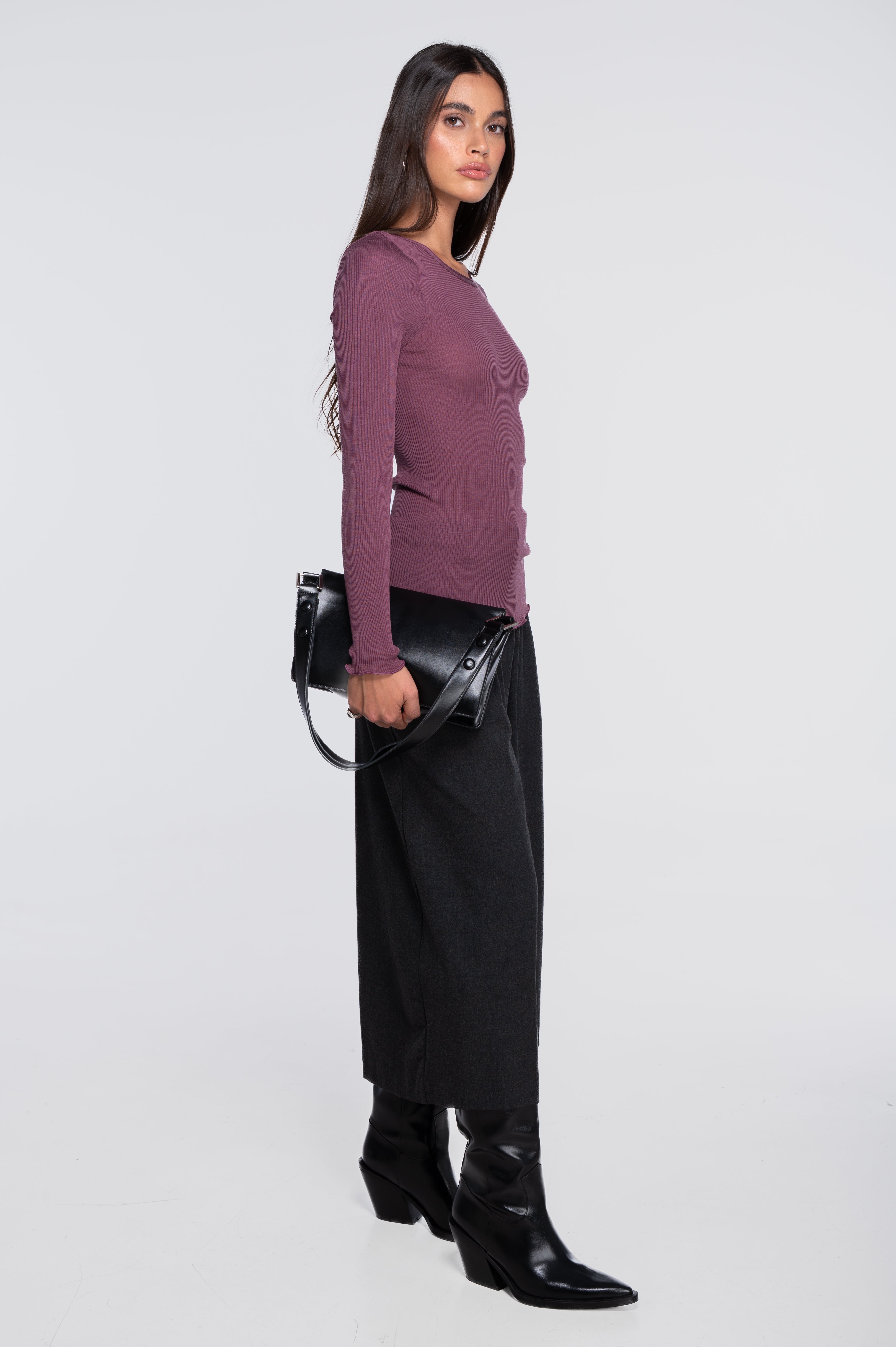 Wool and silk long sleeves roundneck shirt 3446R