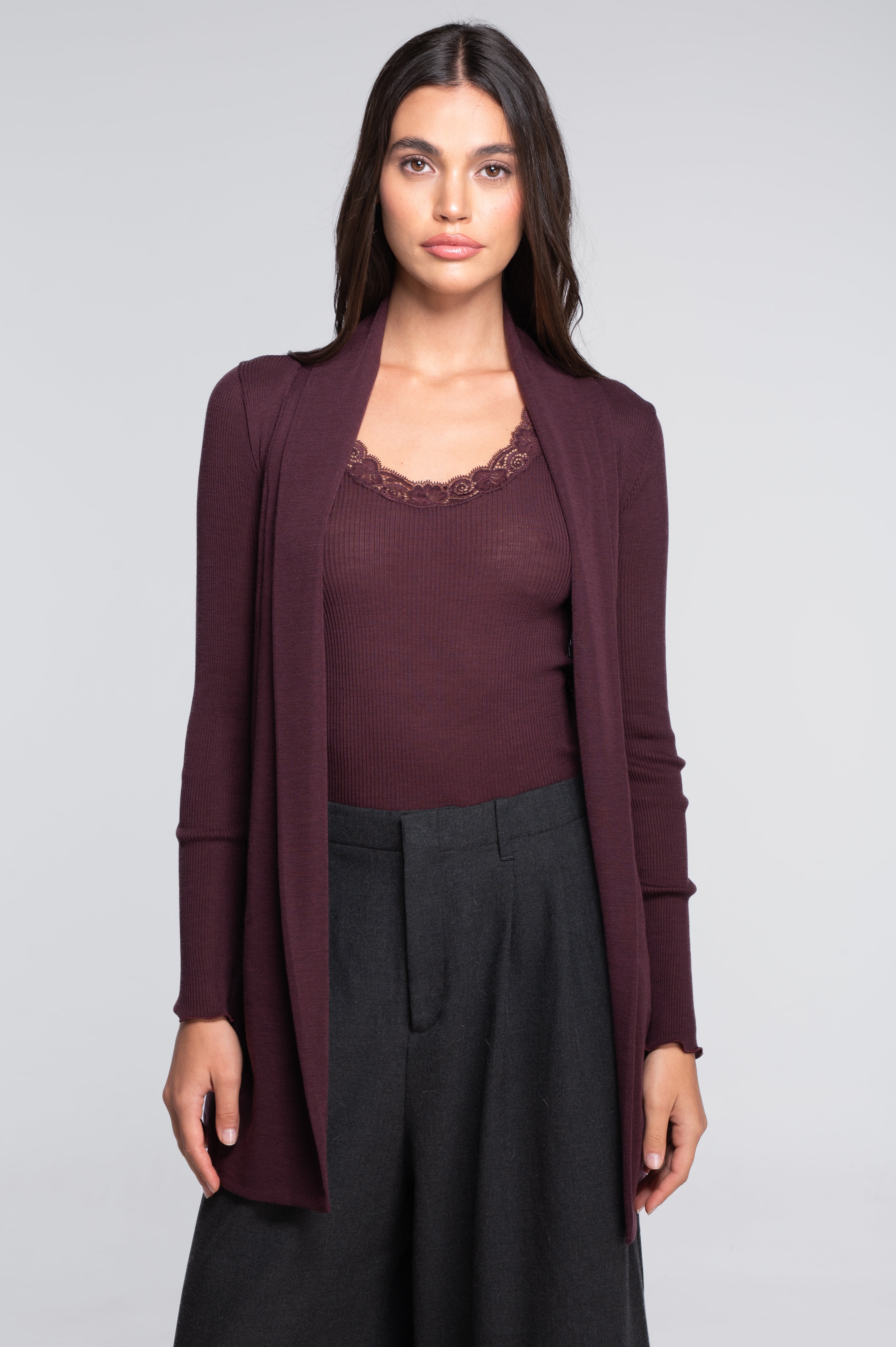 Wool and silk long sleeves cardigan 3463