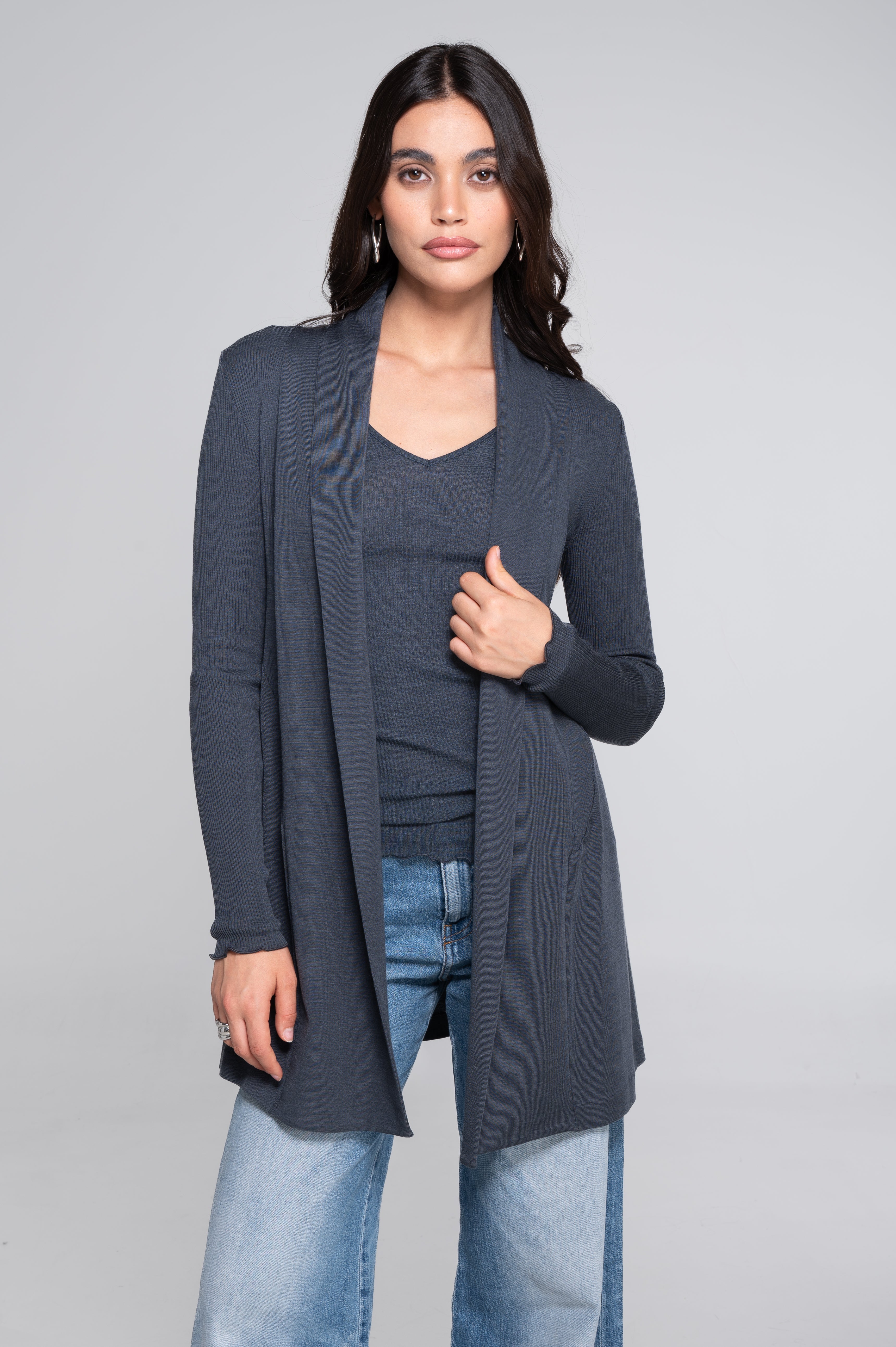 Wool and silk long sleeves cardigan 3463