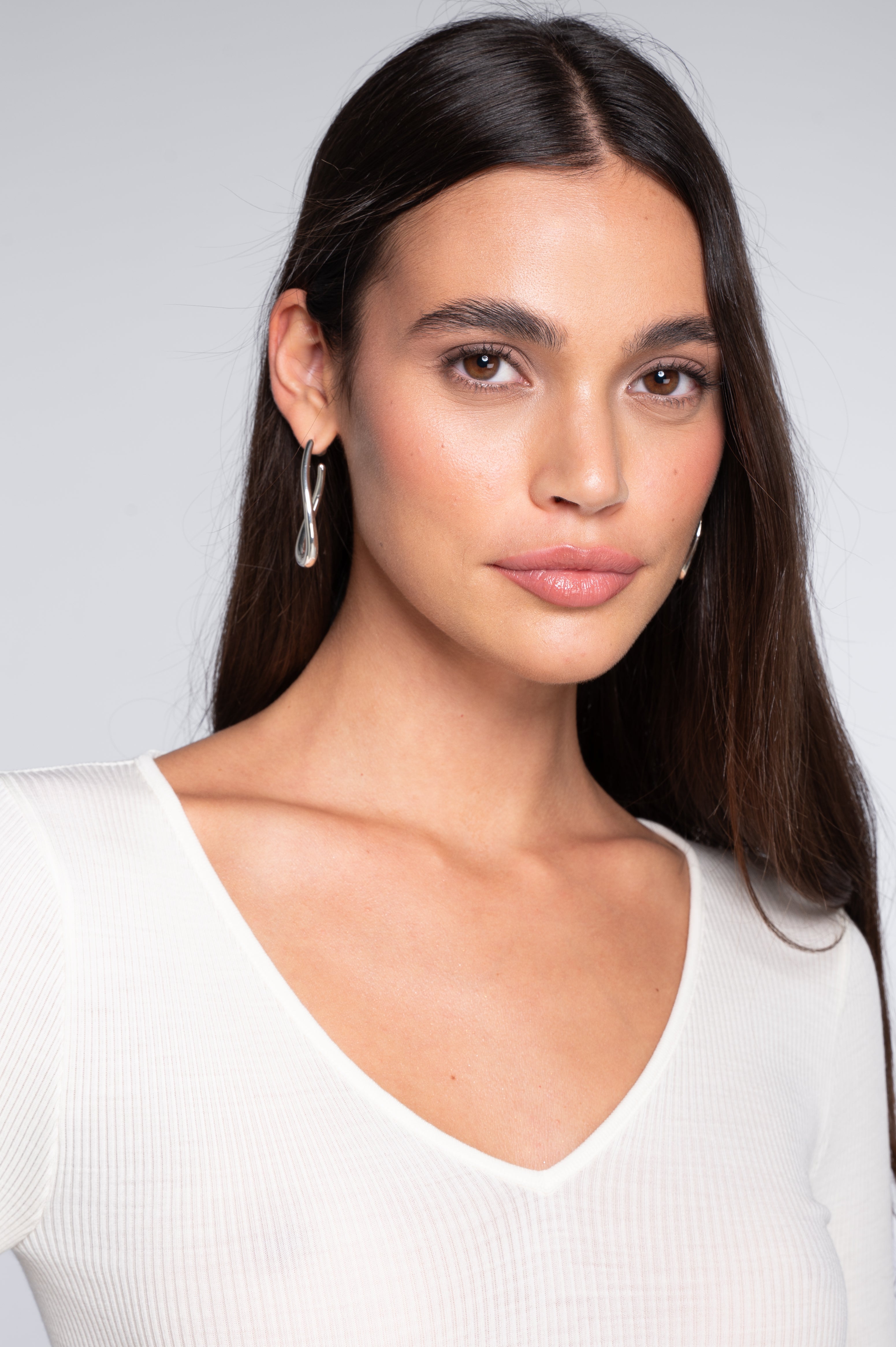 Wool and silk long sleeves V neck shirt 3486