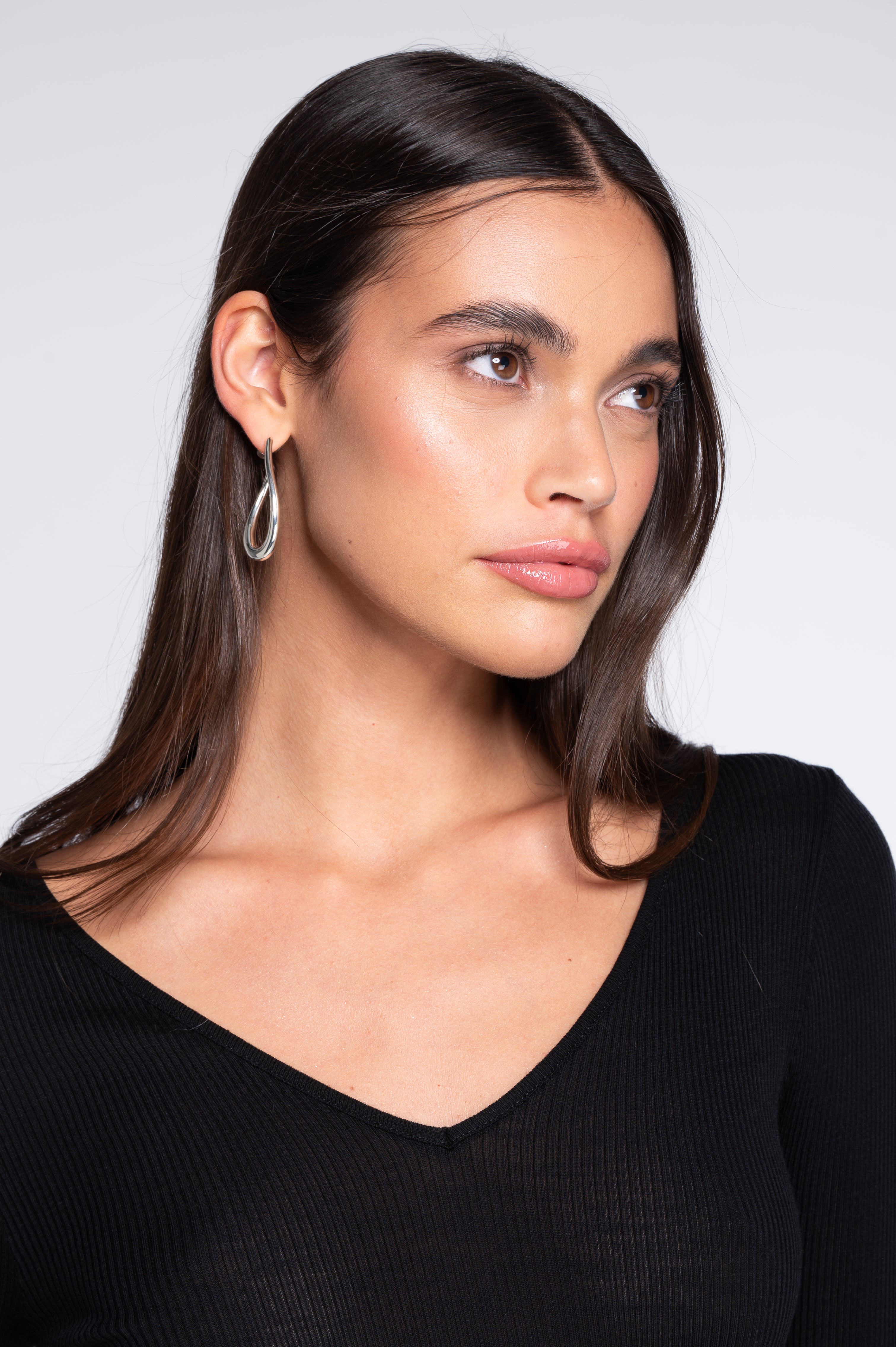 Wool and silk long sleeves V neck shirt 3486