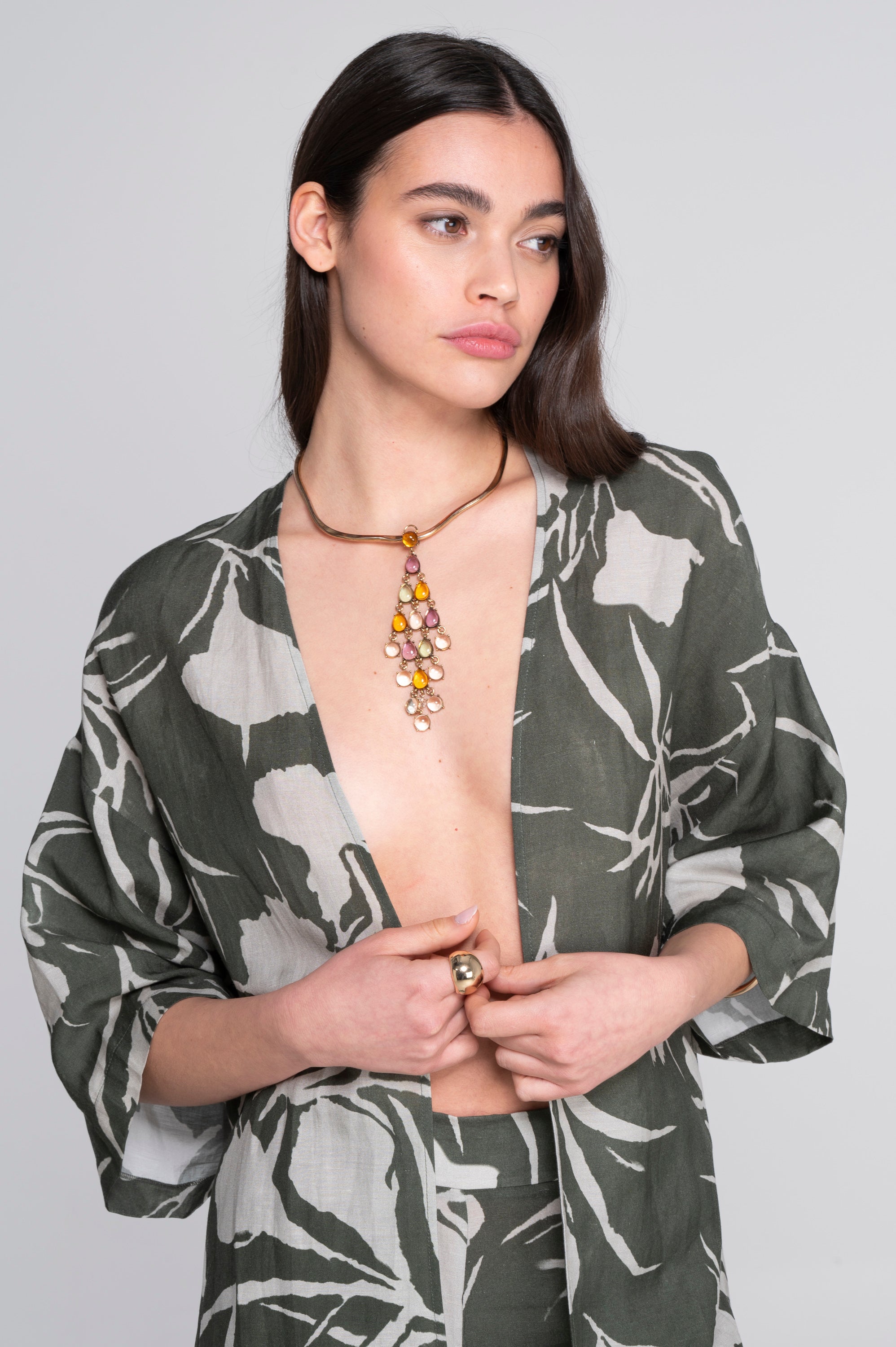 Pinted linen-viscose kimono 7553VL