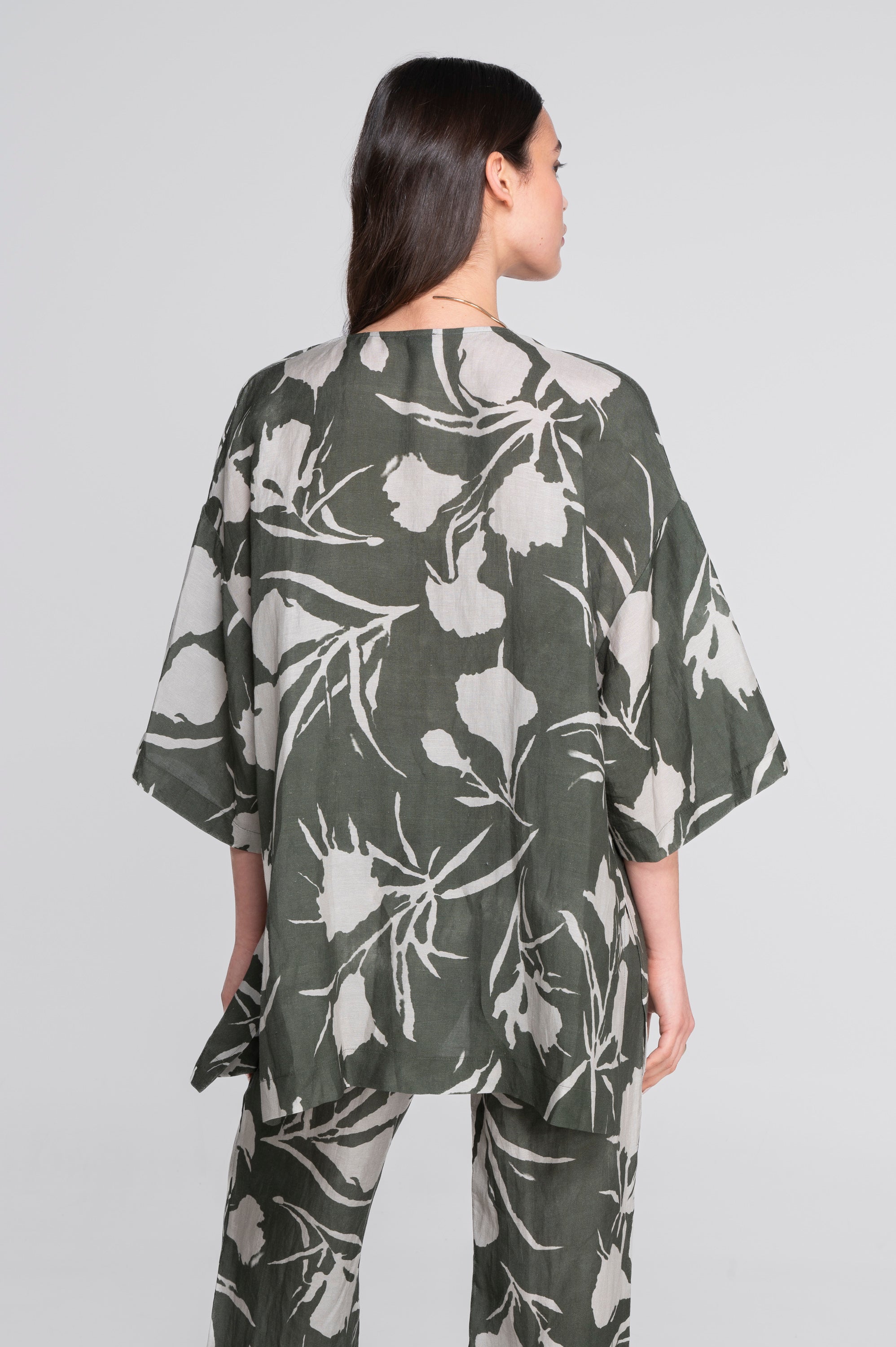 Pinted linen-viscose kimono 7553VL
