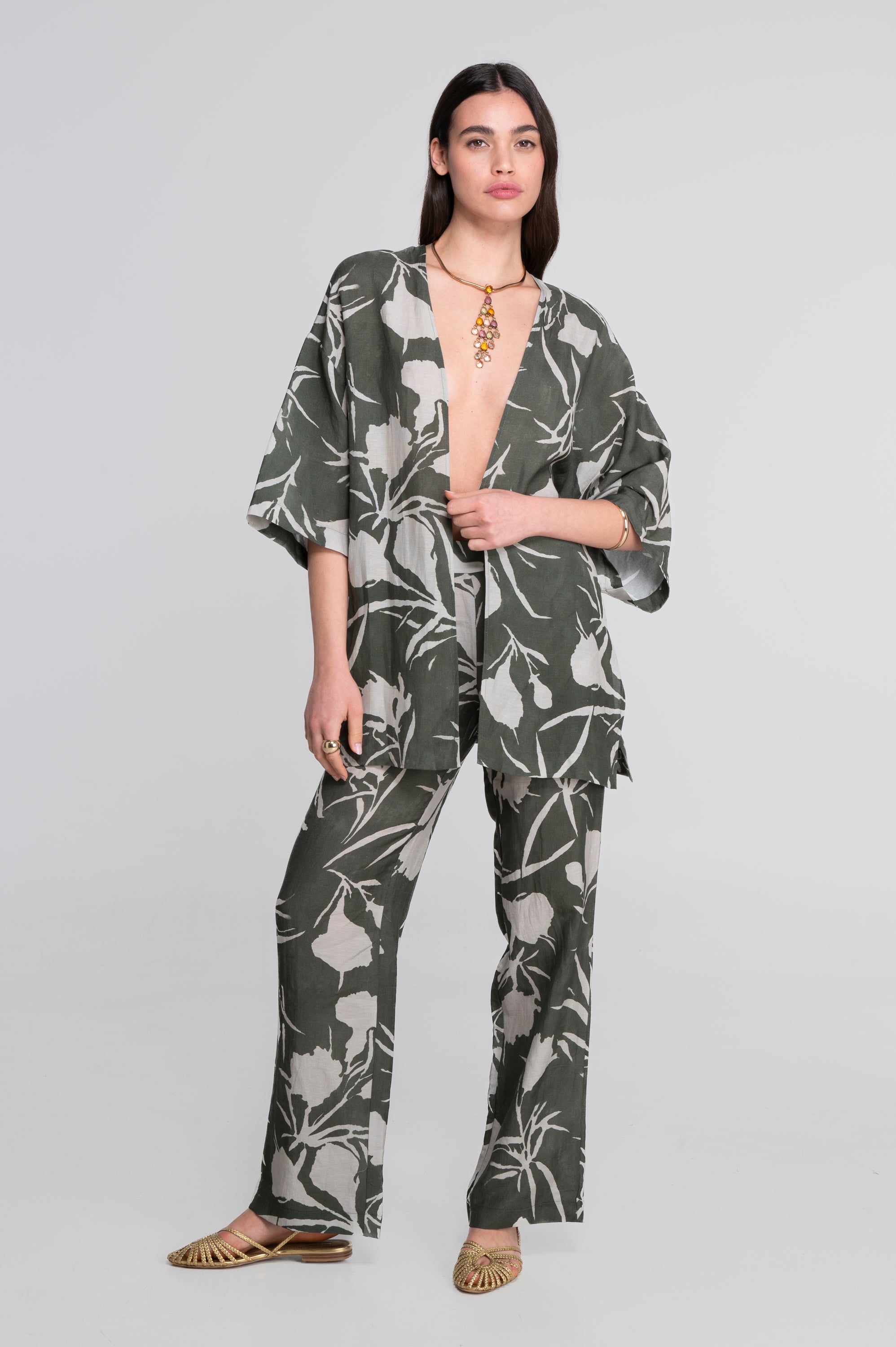 Pinted linen-viscose kimono 7553VL