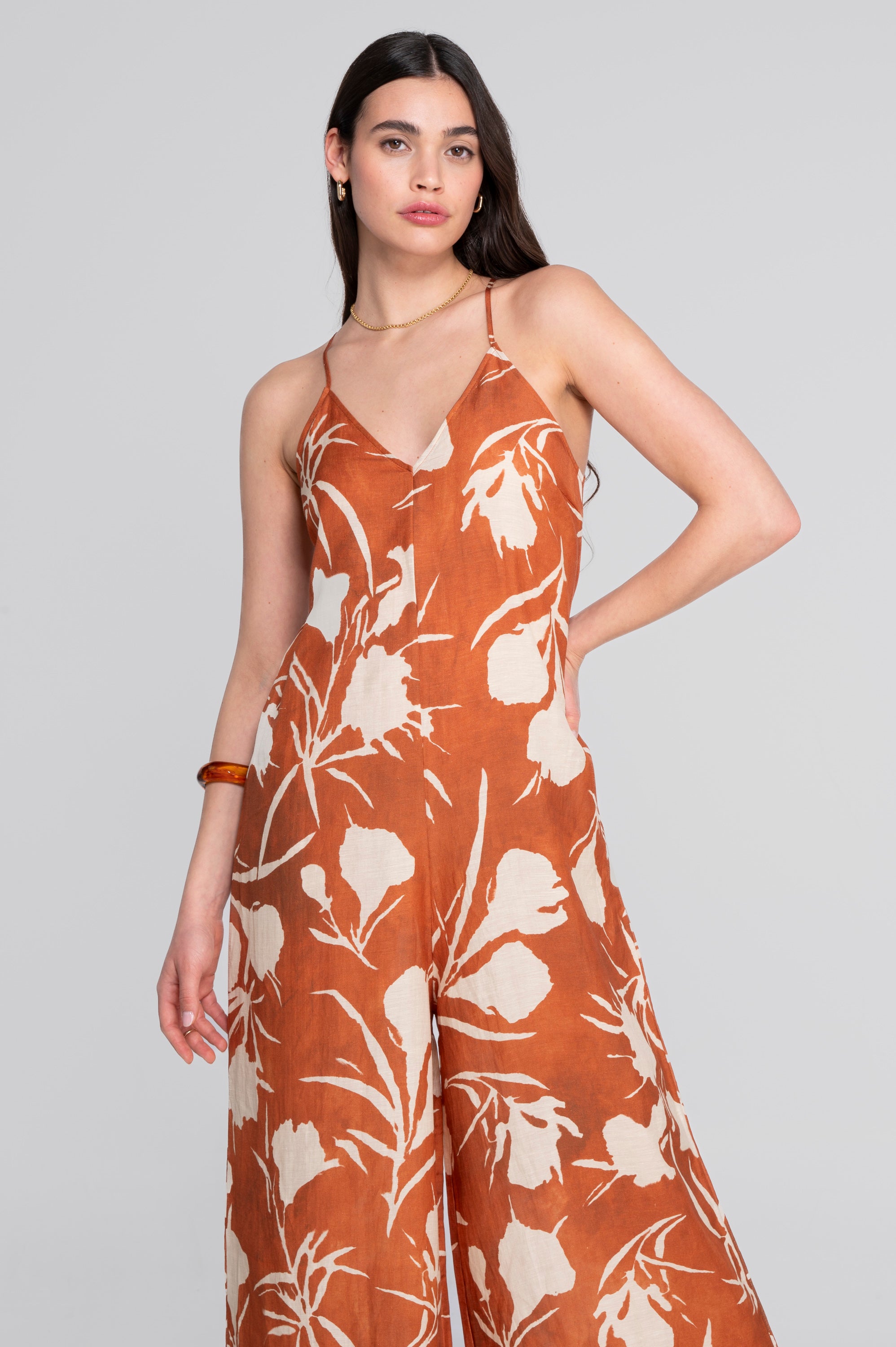 Wide-leg printed linen-viscose jumpsuit 7554VL