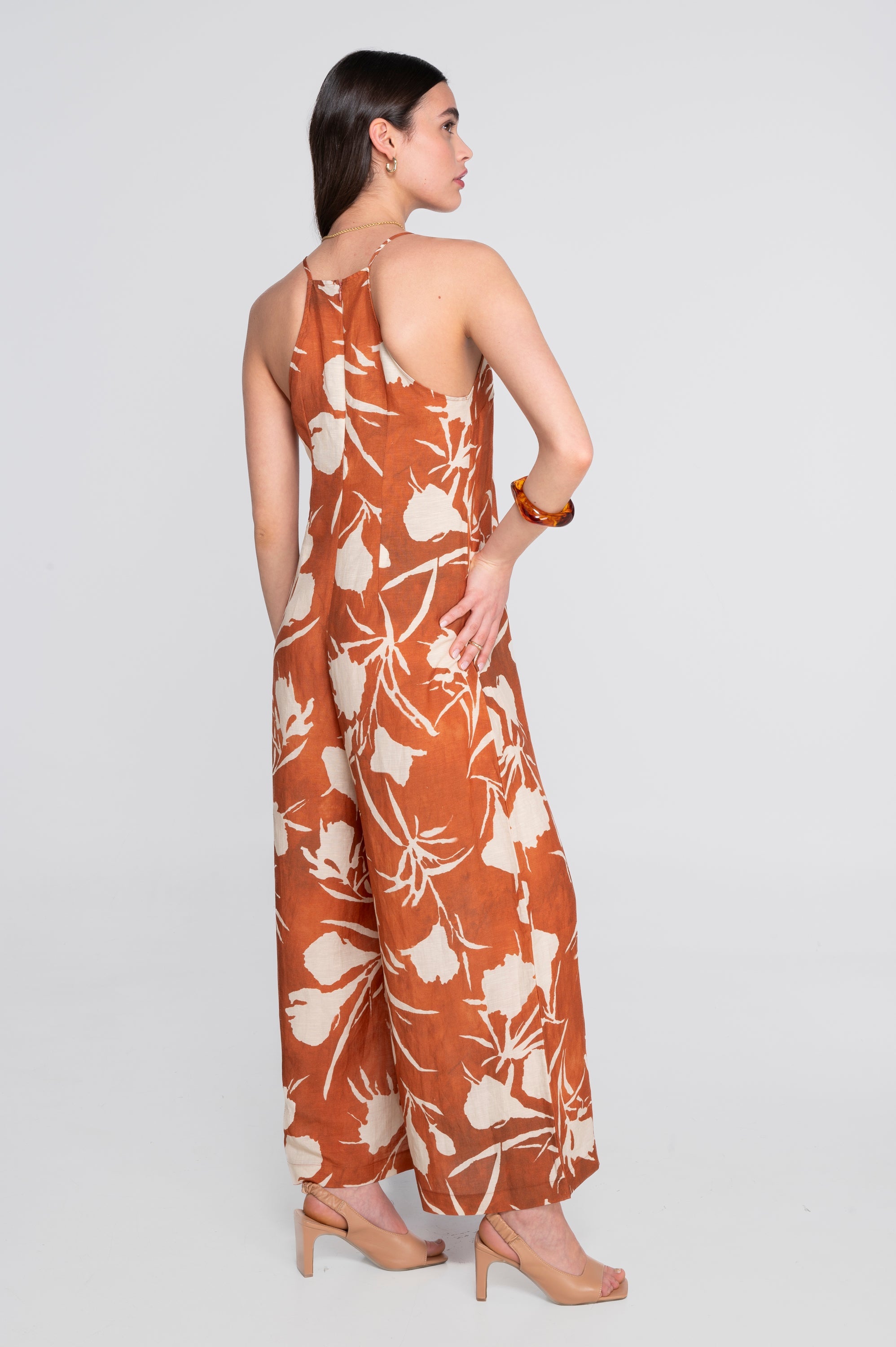 Wide-leg printed linen-viscose jumpsuit 7554VL