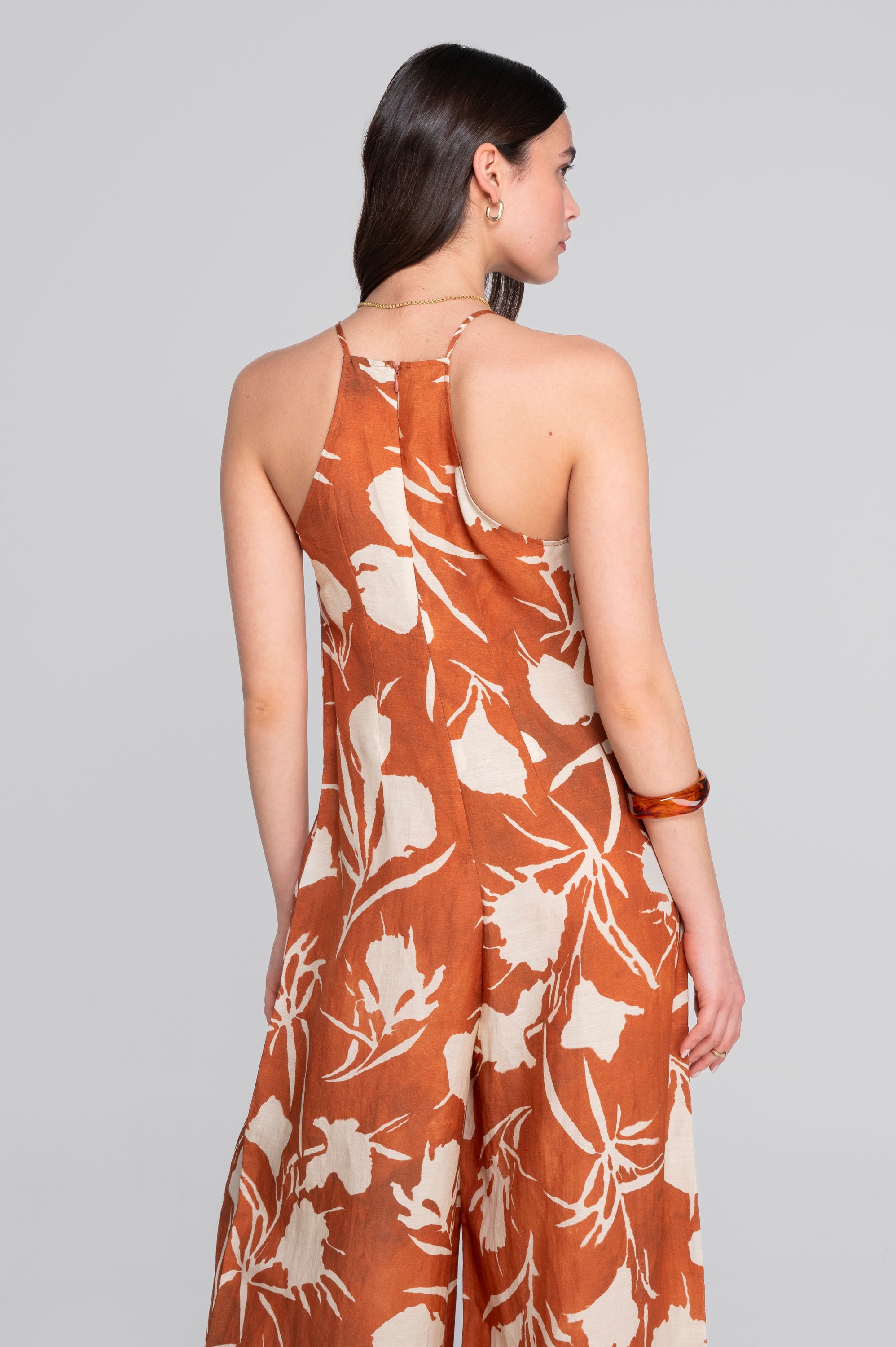 Wide-leg printed linen-viscose jumpsuit 7554VL