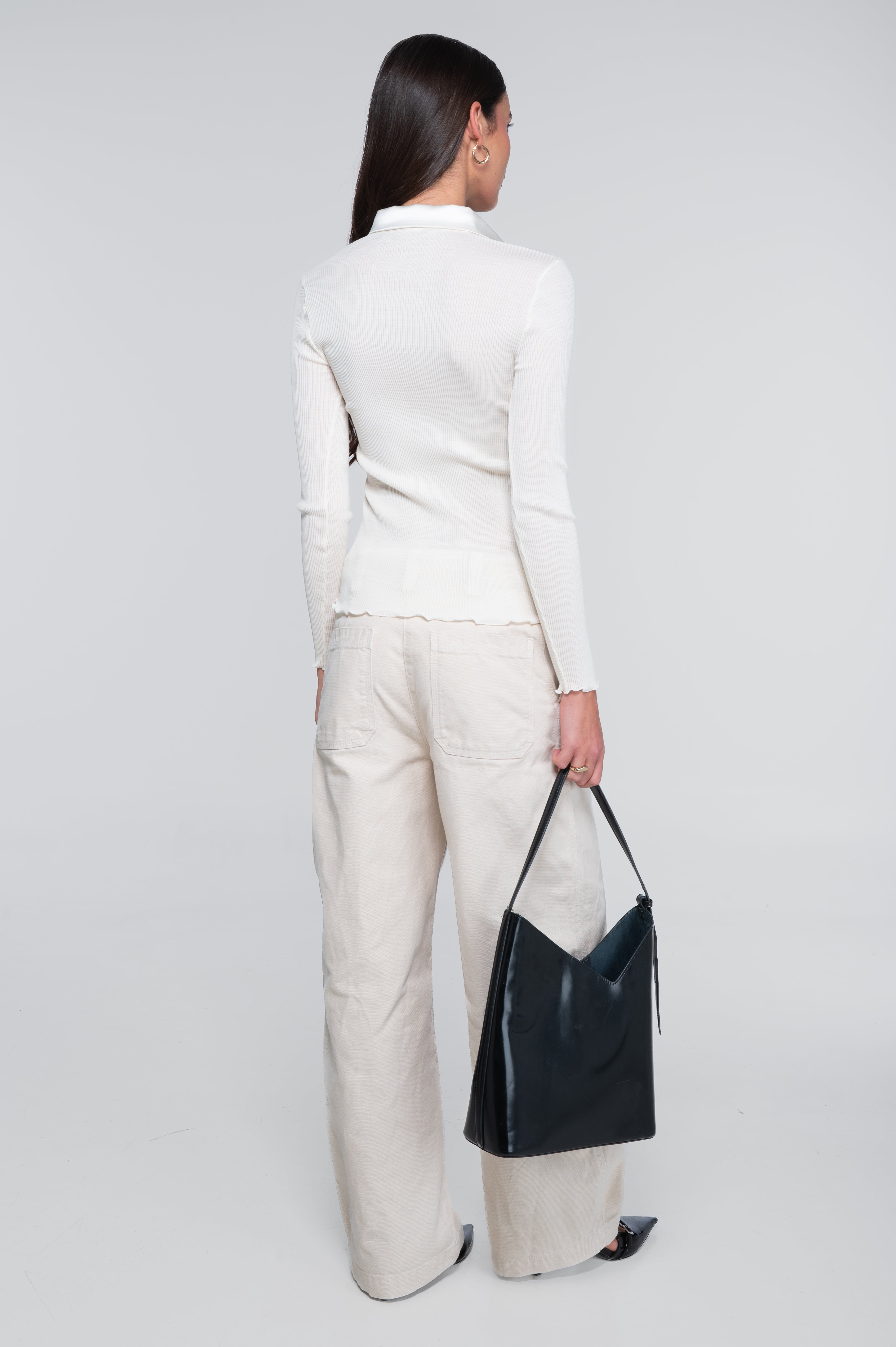 Wool and silk long sleeves shirt with satin opening 6350